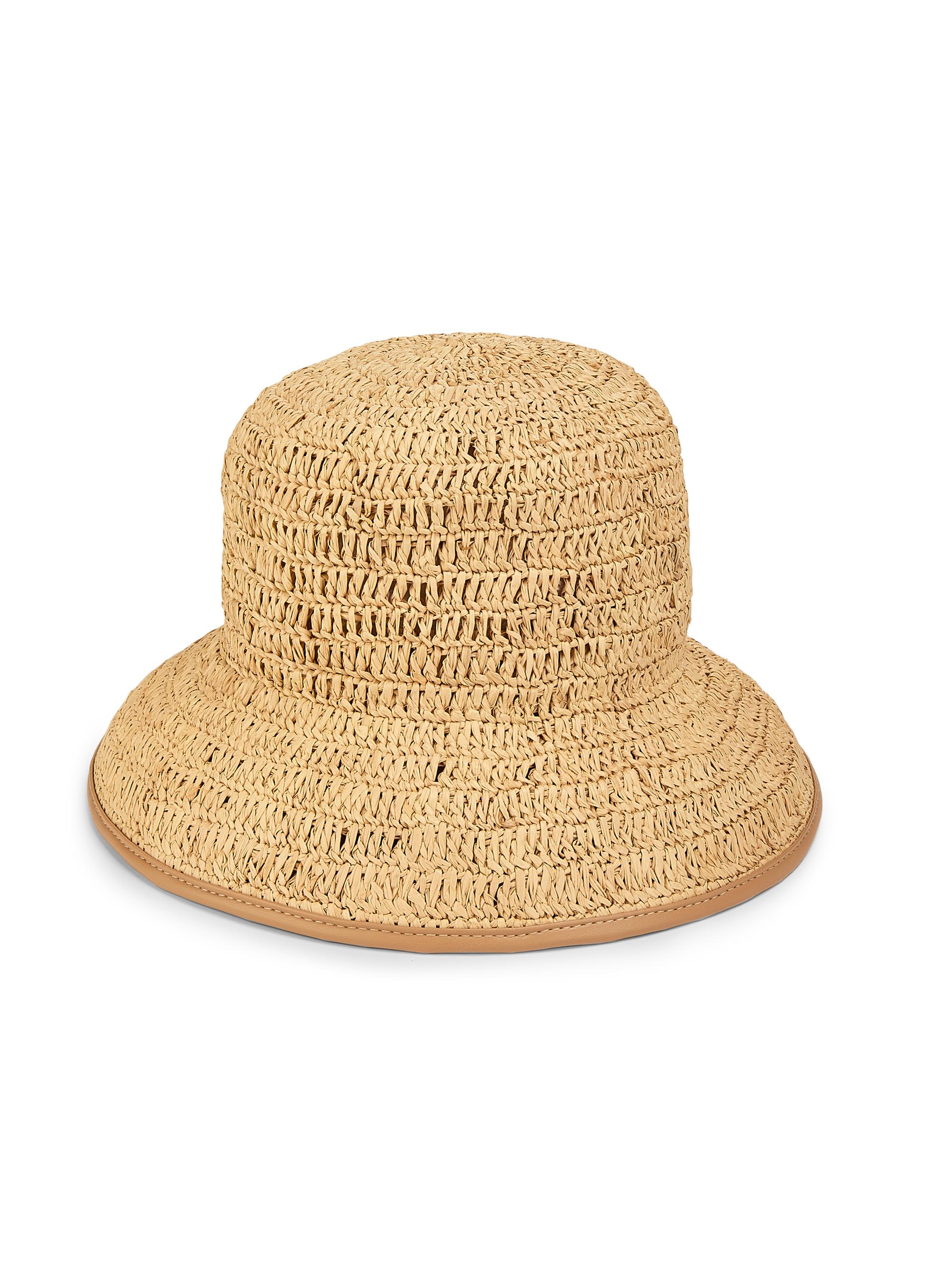 Valentino Garavani VLogo Signature Straw Bucket Hat with Leather