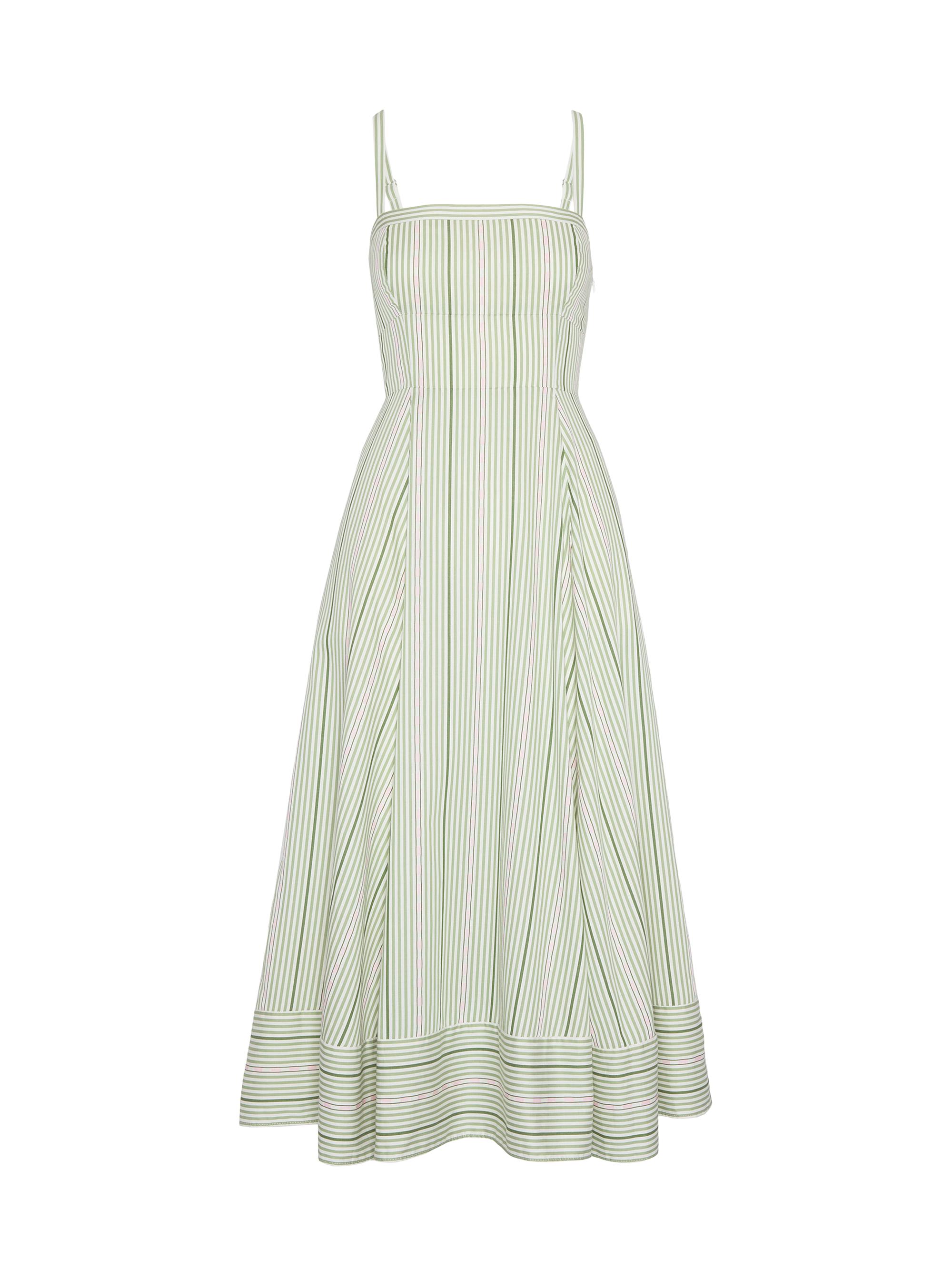 Hill House Home Women's The Margot Dress - Green Jacquard Stripe