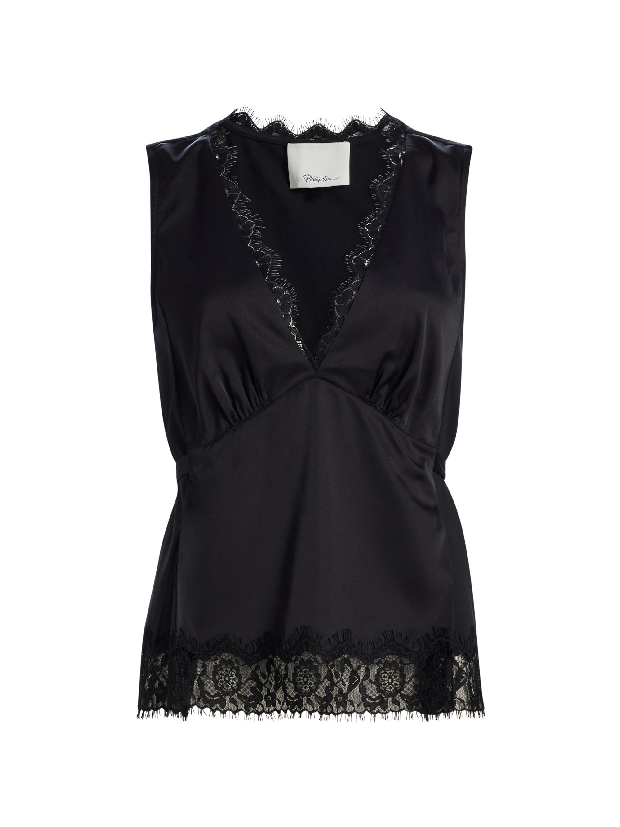 3.1 Phillip Lim Women's Satin Lace Tie Waist Top - Black