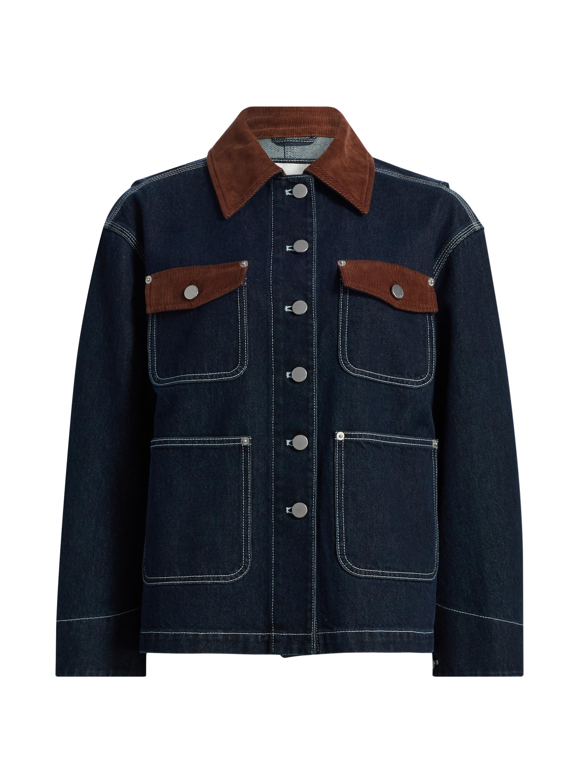3.1 Phillip Lim Women's Contrast Corduroy-Trim Denim Chore Jacket - Dark Indigo