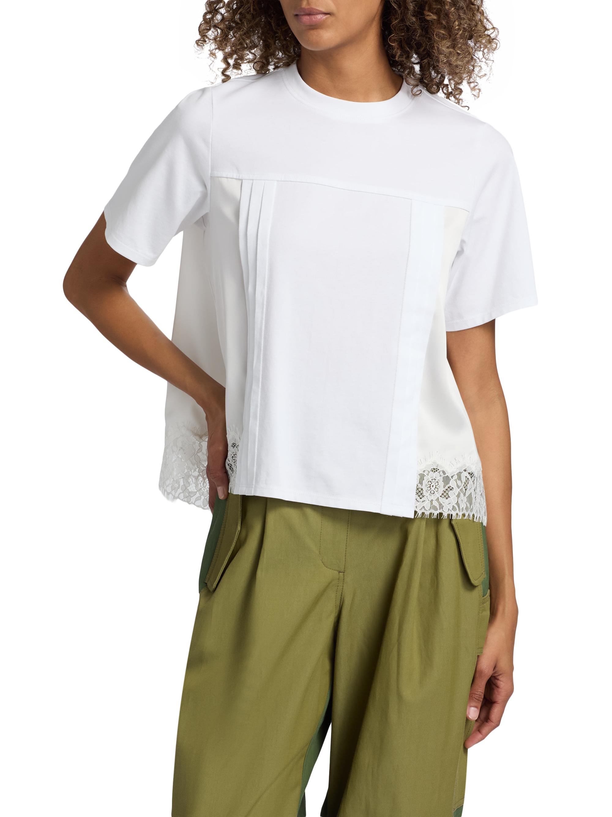 3.1 Phillip Lim Women's Satin & Lace Mixed-Media T-Shirt - White | Thumbnail 3