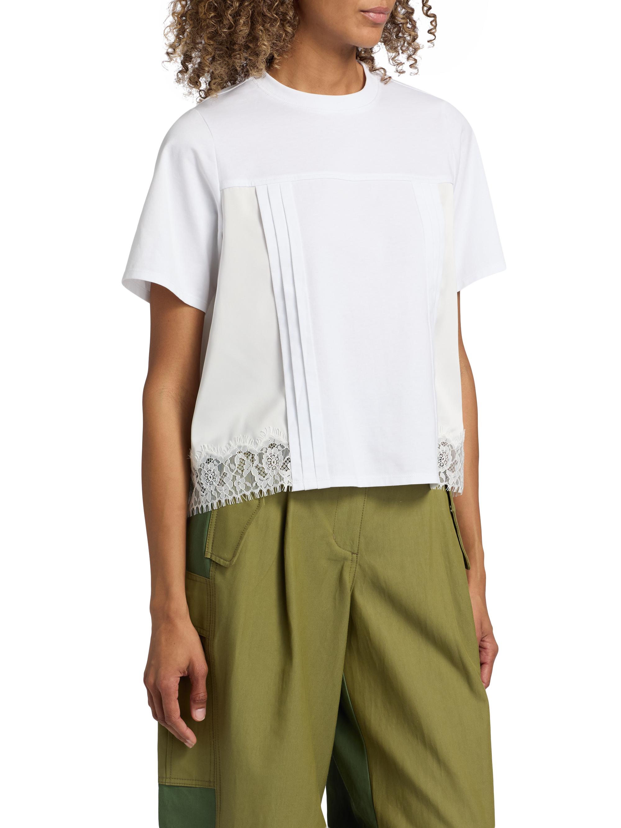 3.1 Phillip Lim Women's Satin & Lace Mixed-Media T-Shirt - White | Thumbnail 4