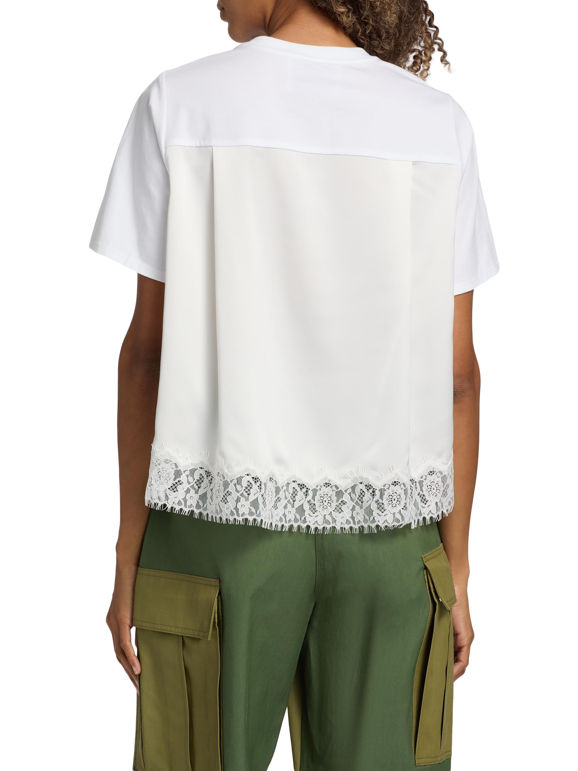 3.1 Phillip Lim Women's Satin & Lace Mixed-Media T-Shirt - White | Thumbnail 5