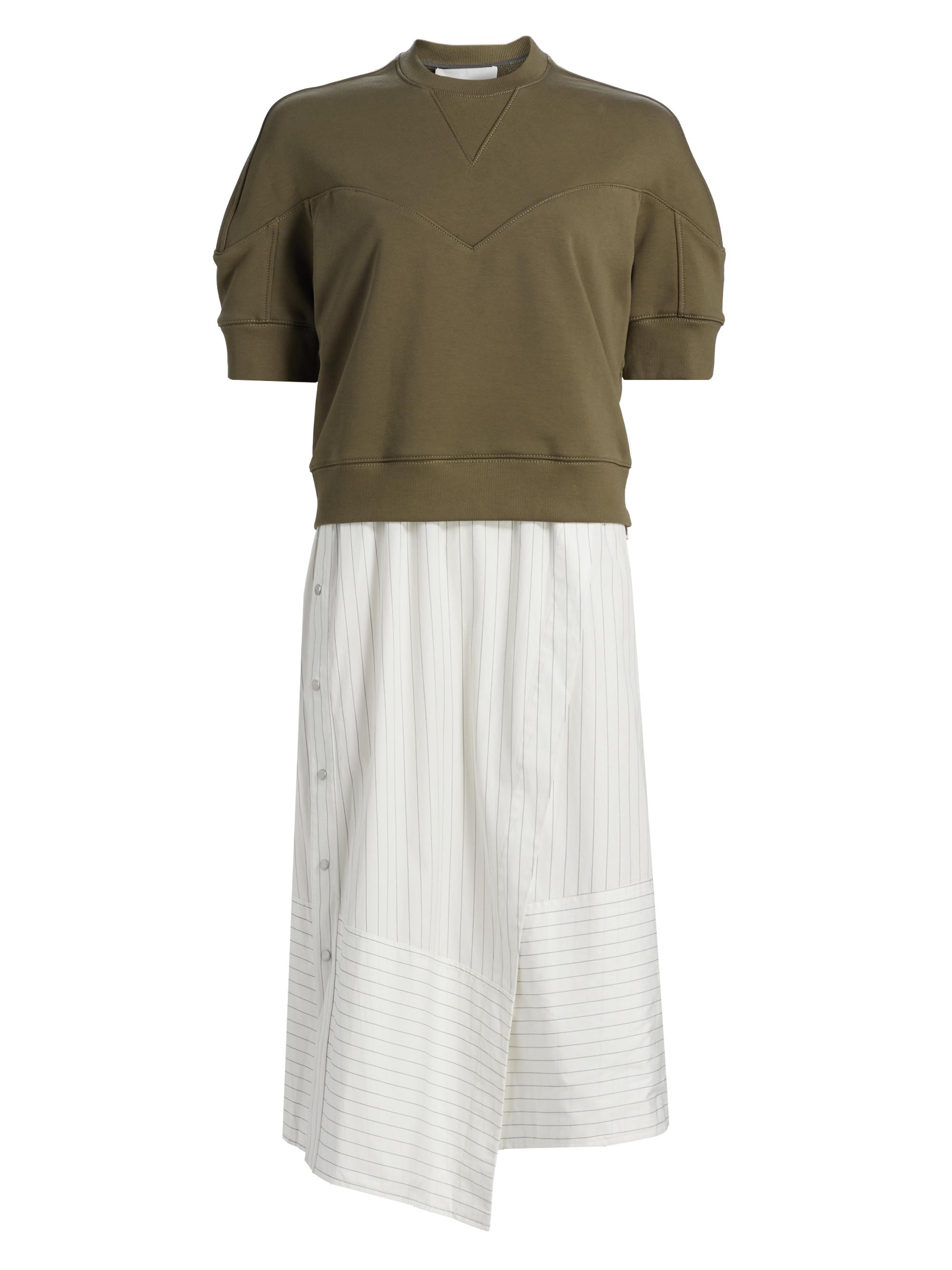 3.1 Phillip Lim Women's French Terry & Striped Poplin Mixed-Media Midi-Dress - Burnt Olive
