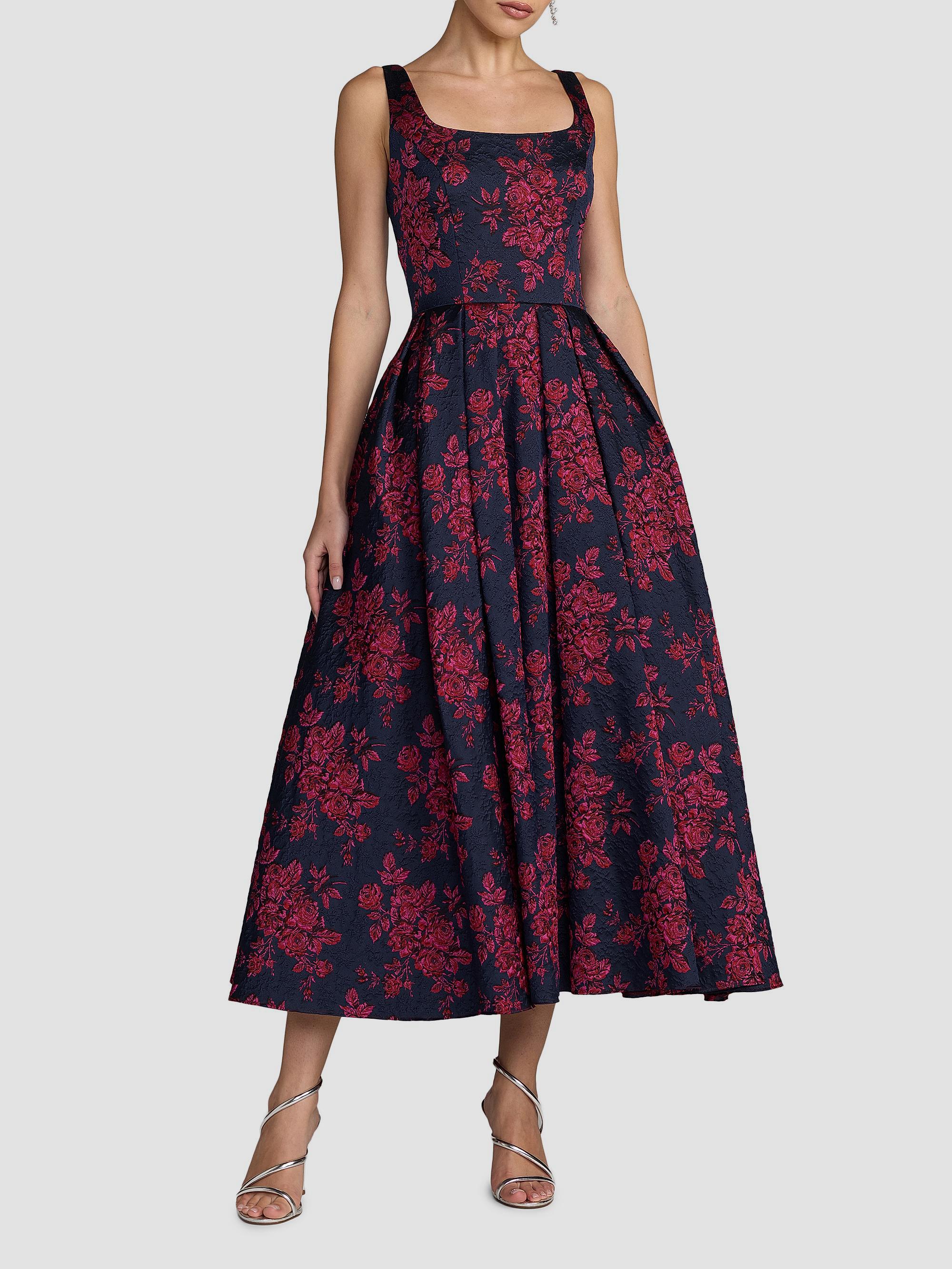 mac duggal tea length cocktail dress Floral Brocade Tea-Length printed chiffon Color:NUDE/SILVER Chiffon dress Harris Tweed Jackets For Women The mismatched bridesmaid look