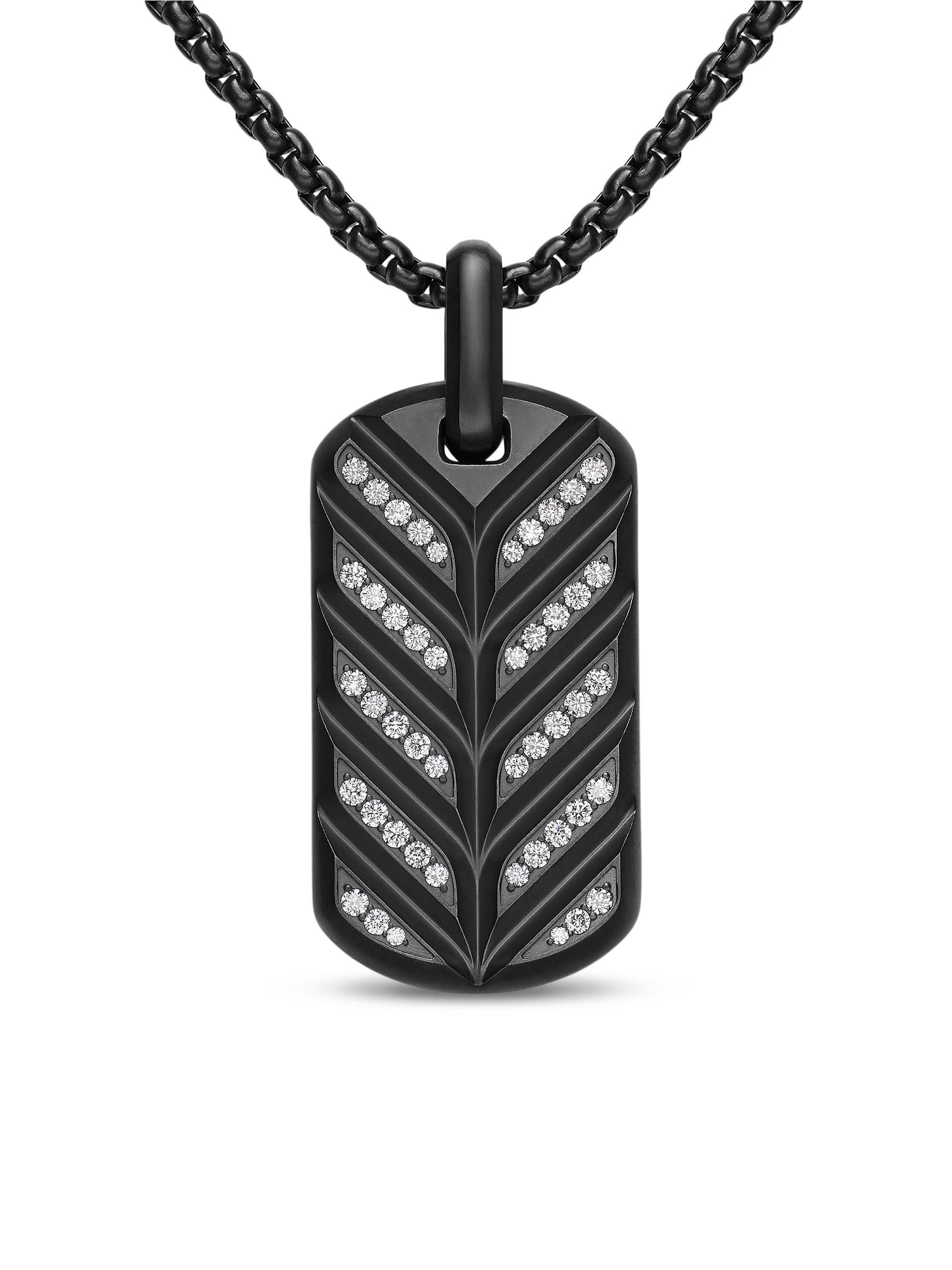David Yurman Men's Chevron Fluorescent Tag in Black Titanium with Diamonds, 35MM - Black