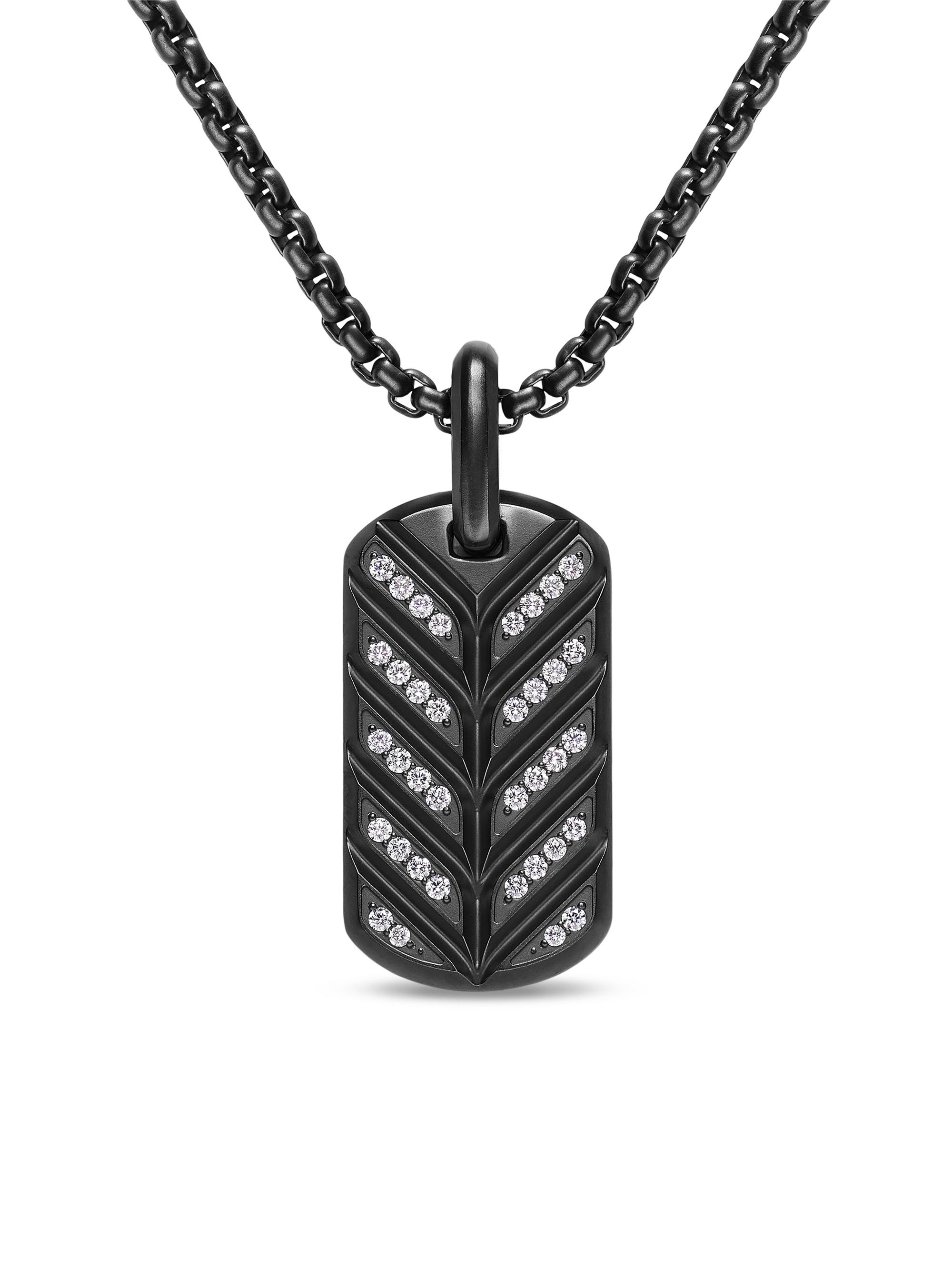 David Yurman Men's Chevron Fluorescent Tag in Black Titanium with Diamonds, 27MM - Black