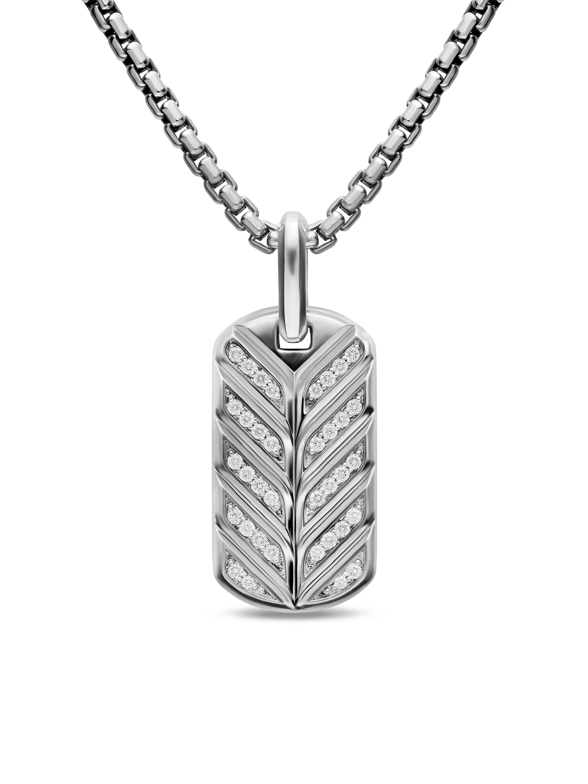 David Yurman Men's Chevron Fluorescent Tag in Sterling Silver with Diamonds, 27MM - Silver