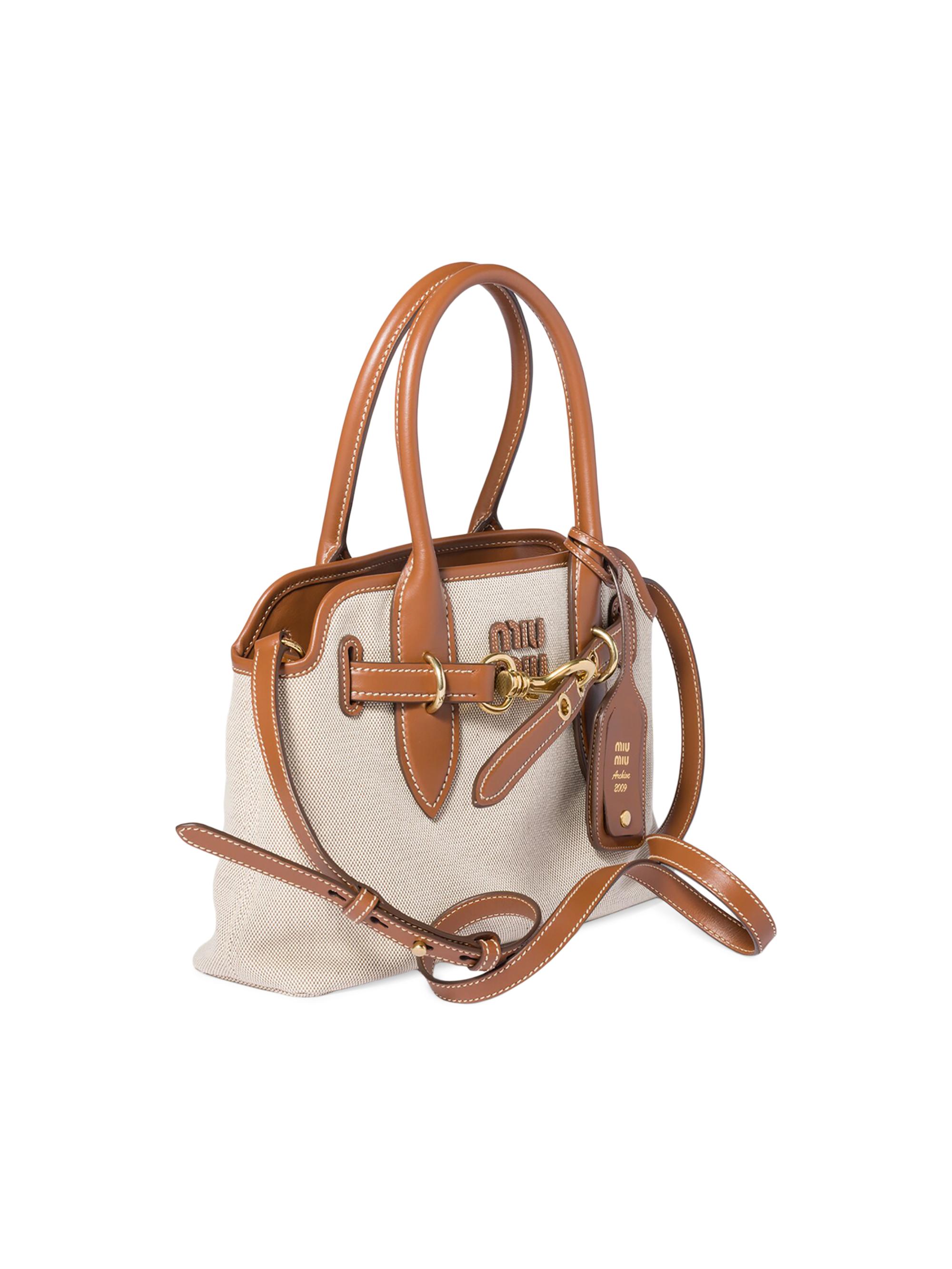 Miu Miu Aventure Canvas and Leather Top Handle Bag | Saks Fifth Avenue