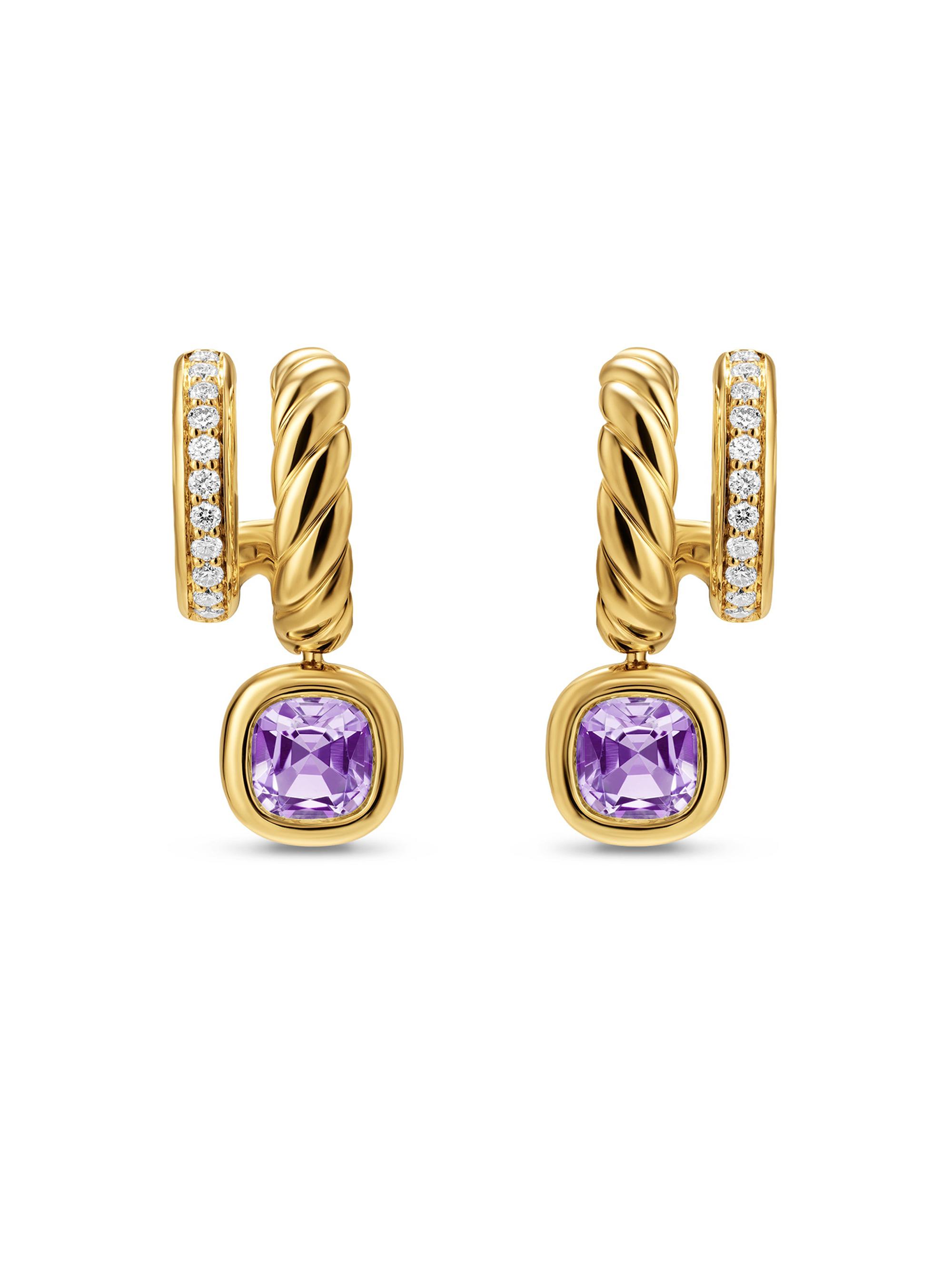 David Yurman Women's DY Mercer Color Two Row Drop Earrings in 18K Yellow Gold - Amethyst