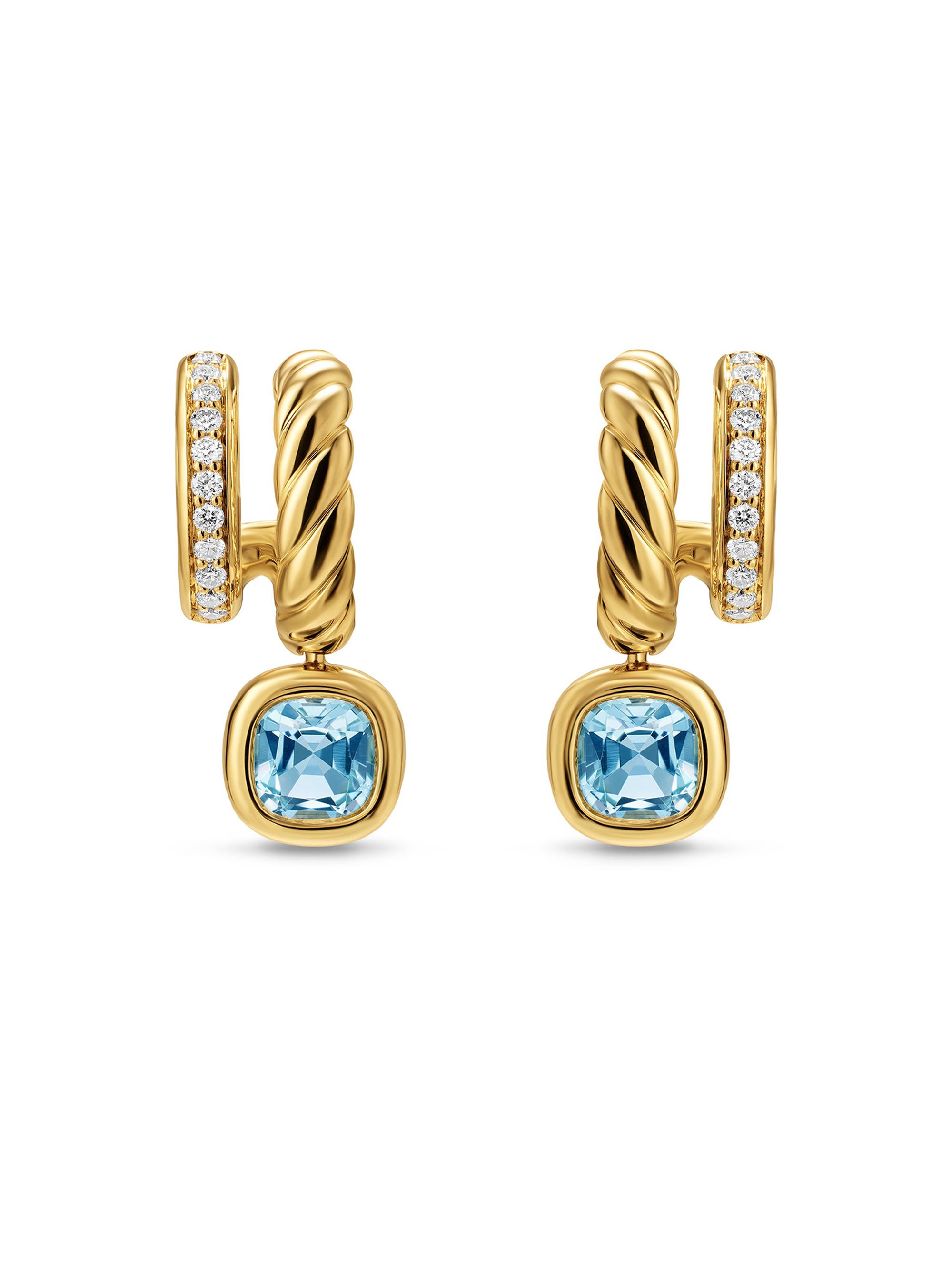 David Yurman Women's DY Mercer Color Two Row Drop Earrings in 18K Yellow Gold - Sky Blue Topaz