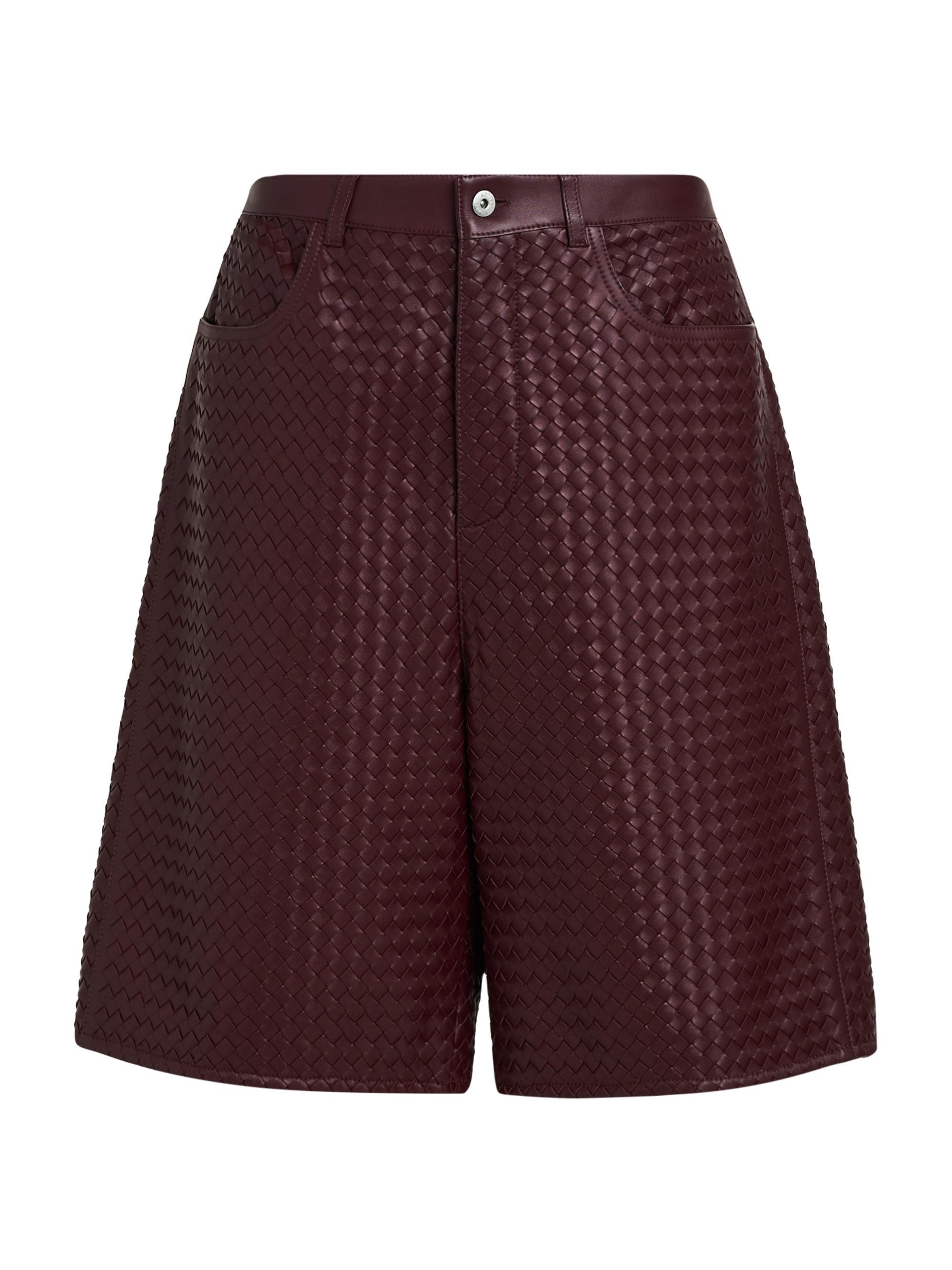 Bottega Veneta Men's Intrecciato Leather Shorts - Barolo