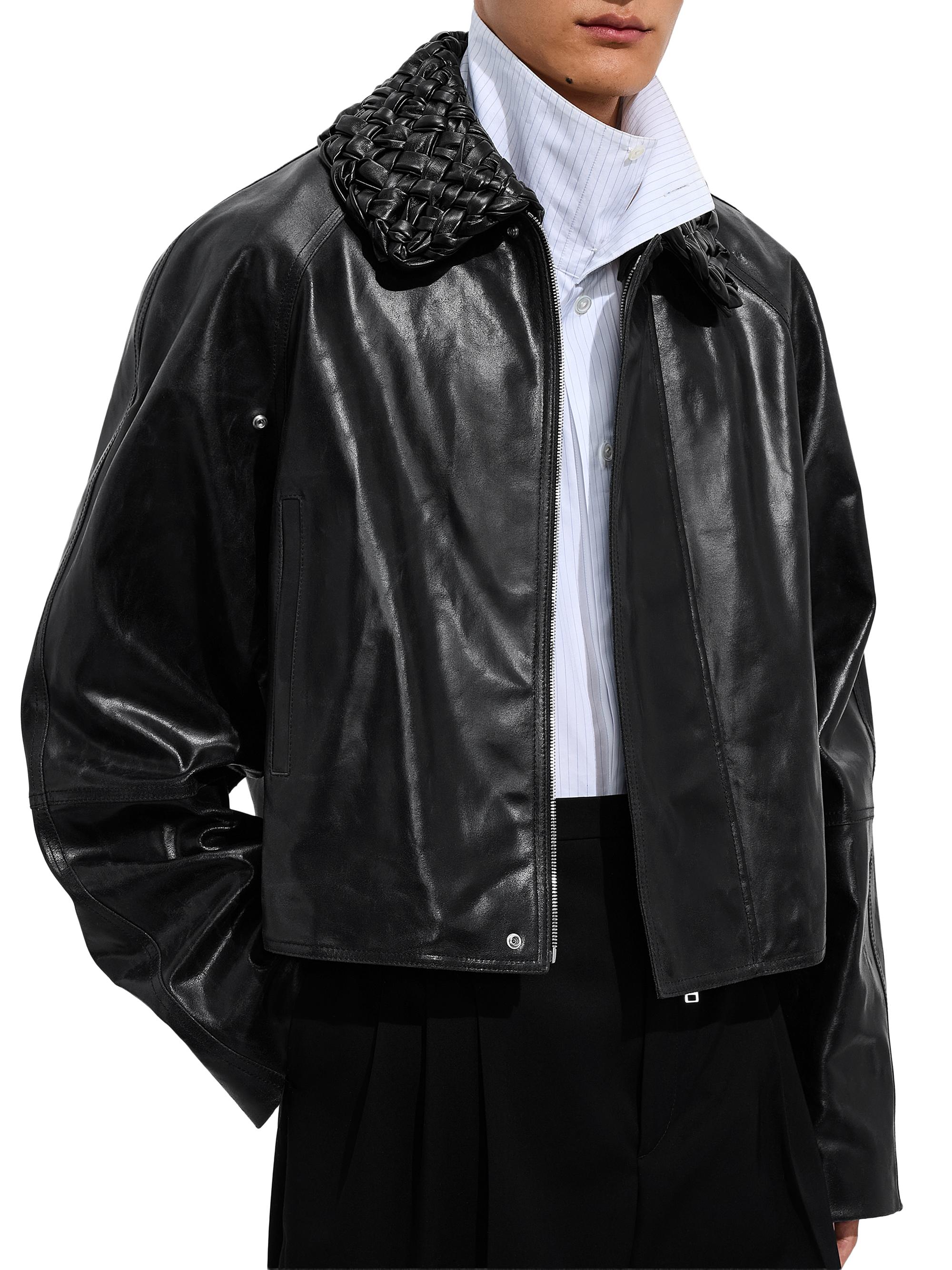 Bottega Veneta Crackled Intrecciato Collar Leather Jacket | Saks