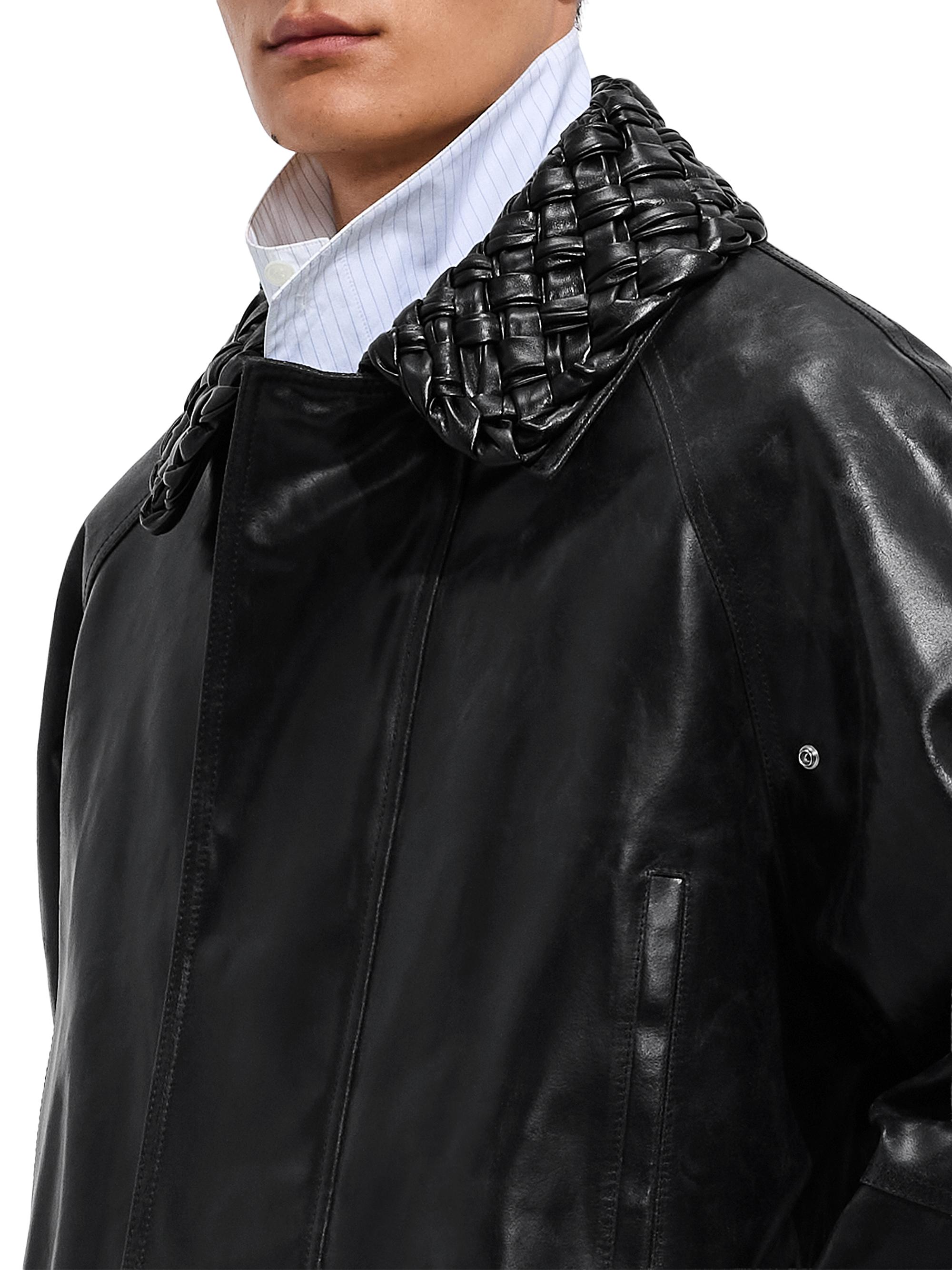 Bottega Veneta Crackled Intrecciato Collar Leather Jacket | Saks
