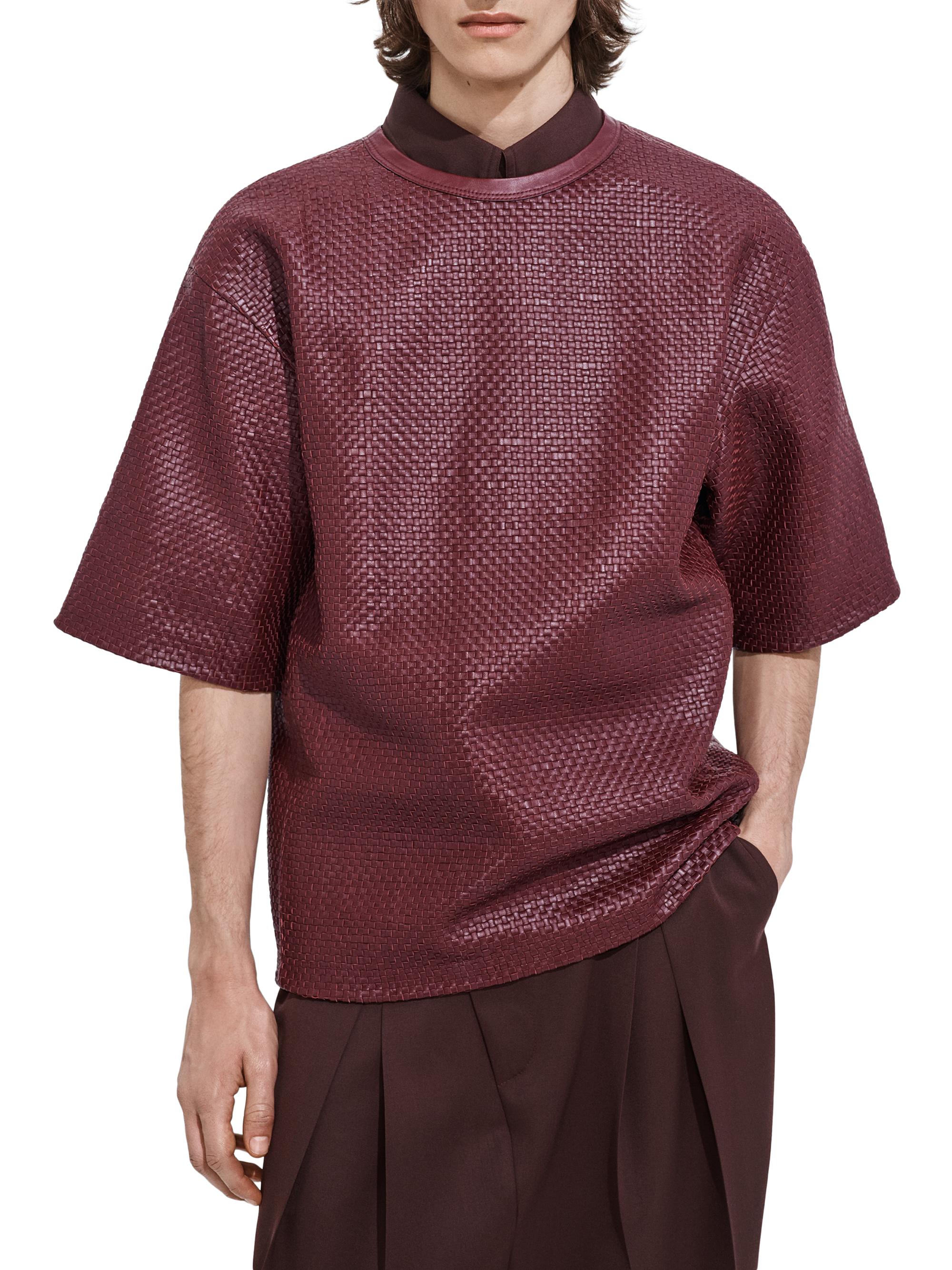 Bottega Veneta Men's Intrecciato Leather Oversized T-Shirt - Barolo