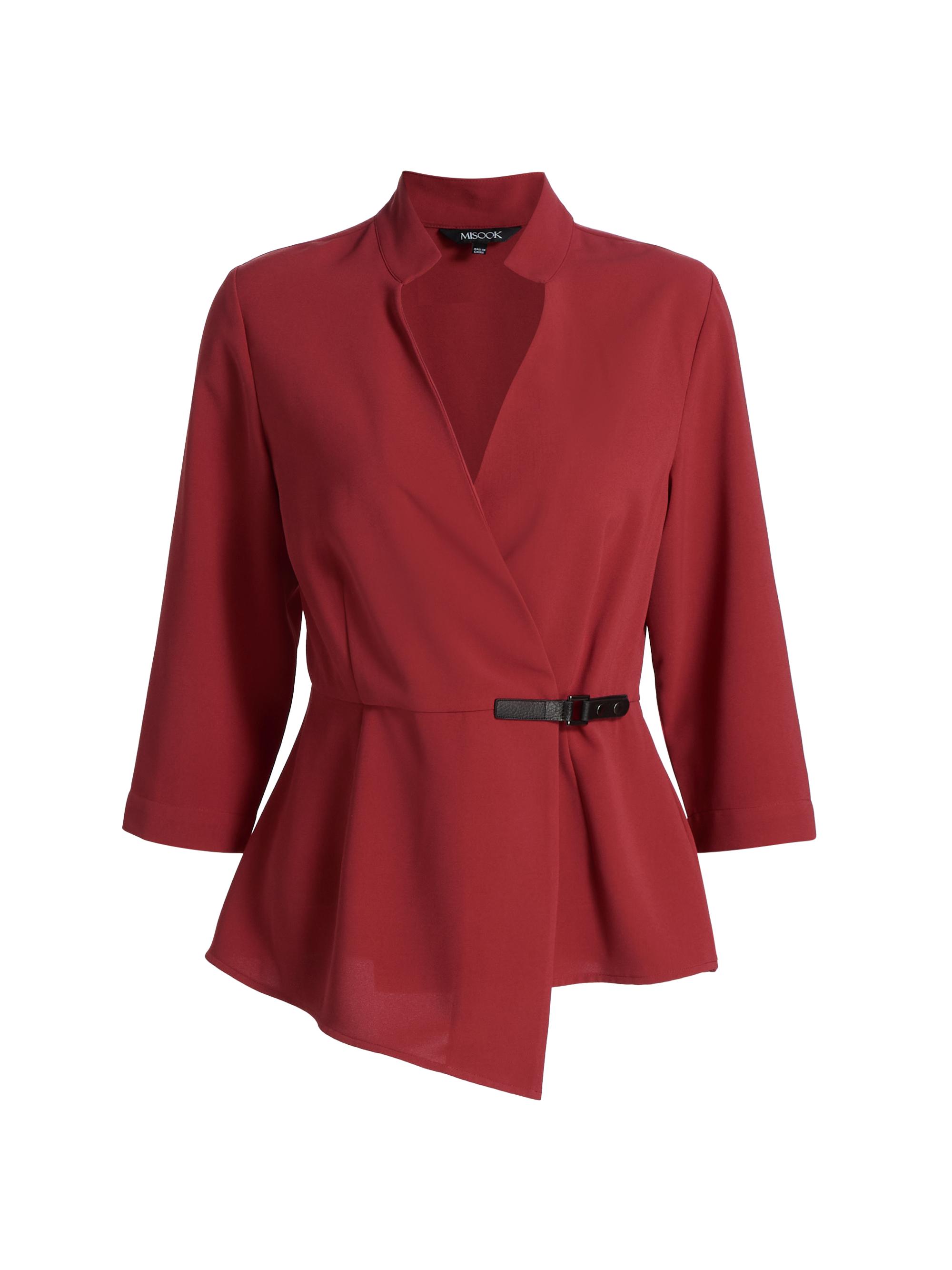 Misook Women's Crepe Side Buckle Wrap Blouse - Russet | Thumbnail 8