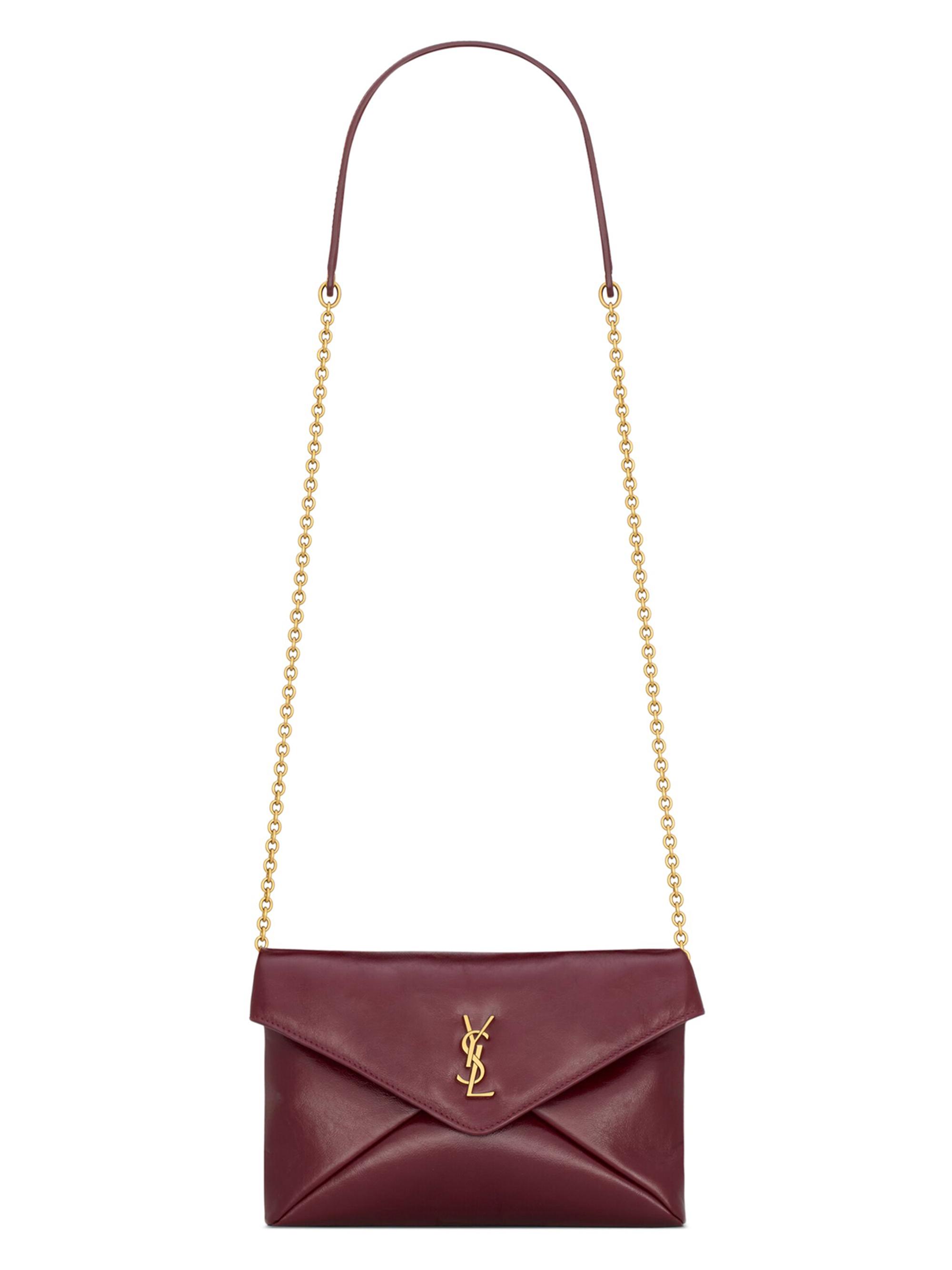 Saint Laurent Women's Cassandre Small Chain Pouch in Shiny Leather - Dark Ruby