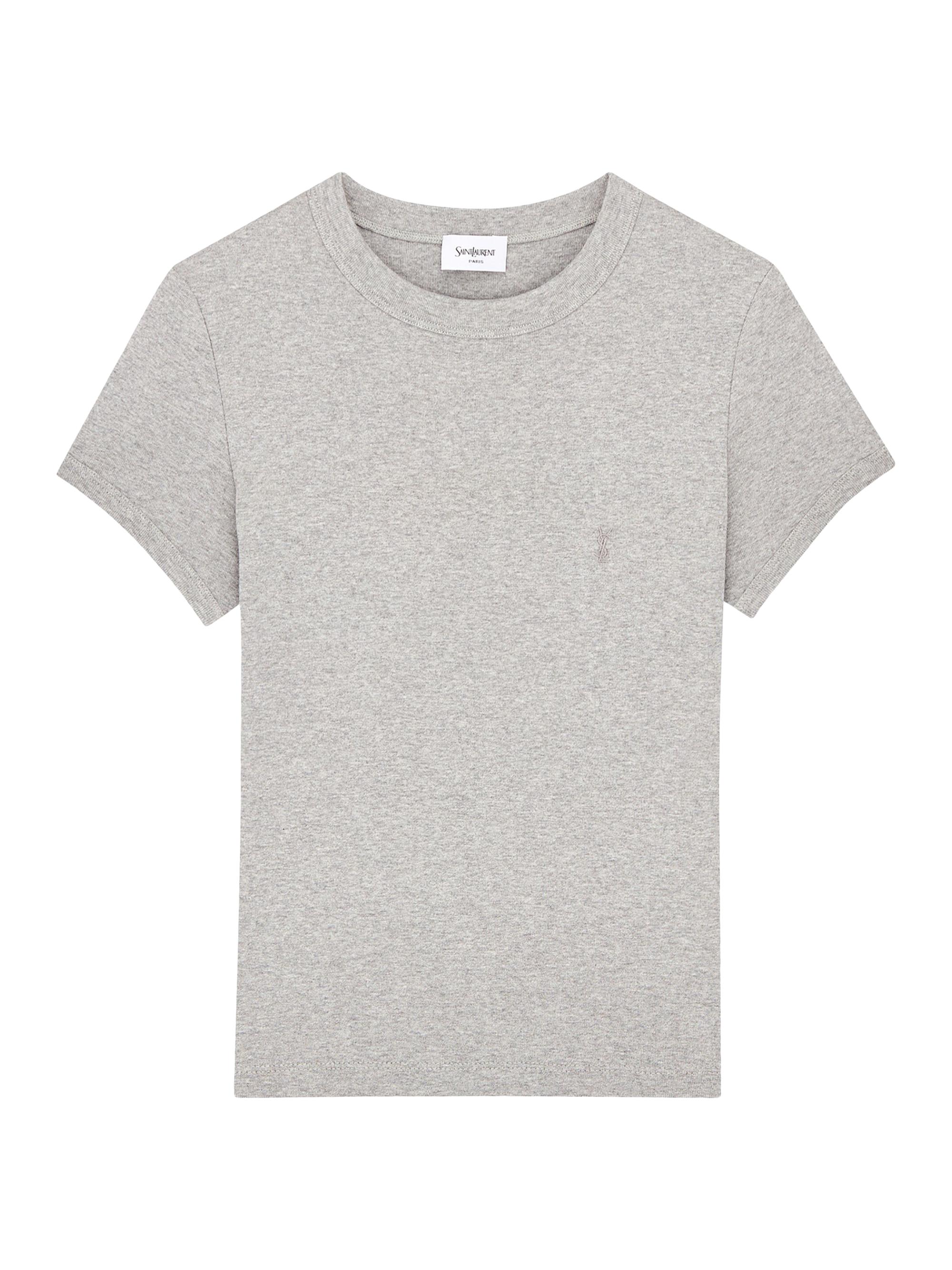Saint Laurent Women's Cassandre T-Shirt in Ribbed Cotton Jersey - Gris Chine
