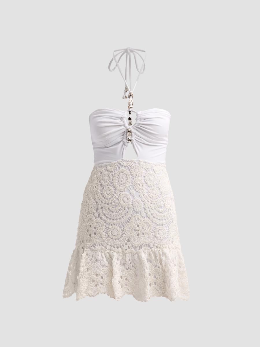 Patbo Women's Gal Embroidered Crochet Mini Dress In White