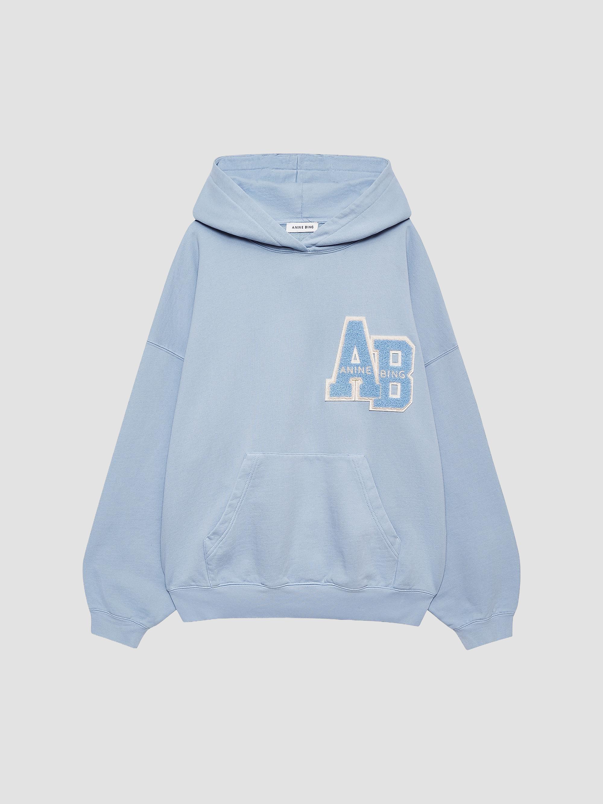 ANINE BING Women's Harvey Letterman Cotton Fleece Hoodie - Blue | Thumbnail 6