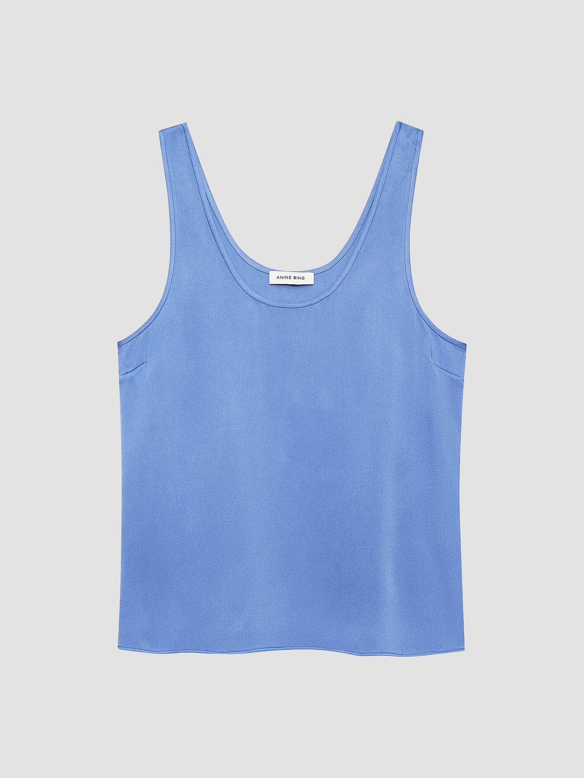 ANINE BING Women's Lea Double-Face Silk Charmeuse Tank - Blue | Thumbnail 6