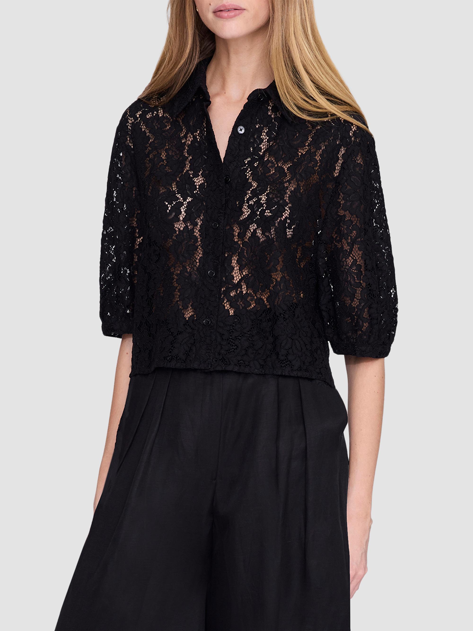 ANINE BING Women's Shayna Lace Boxy Top - Black | Thumbnail 4