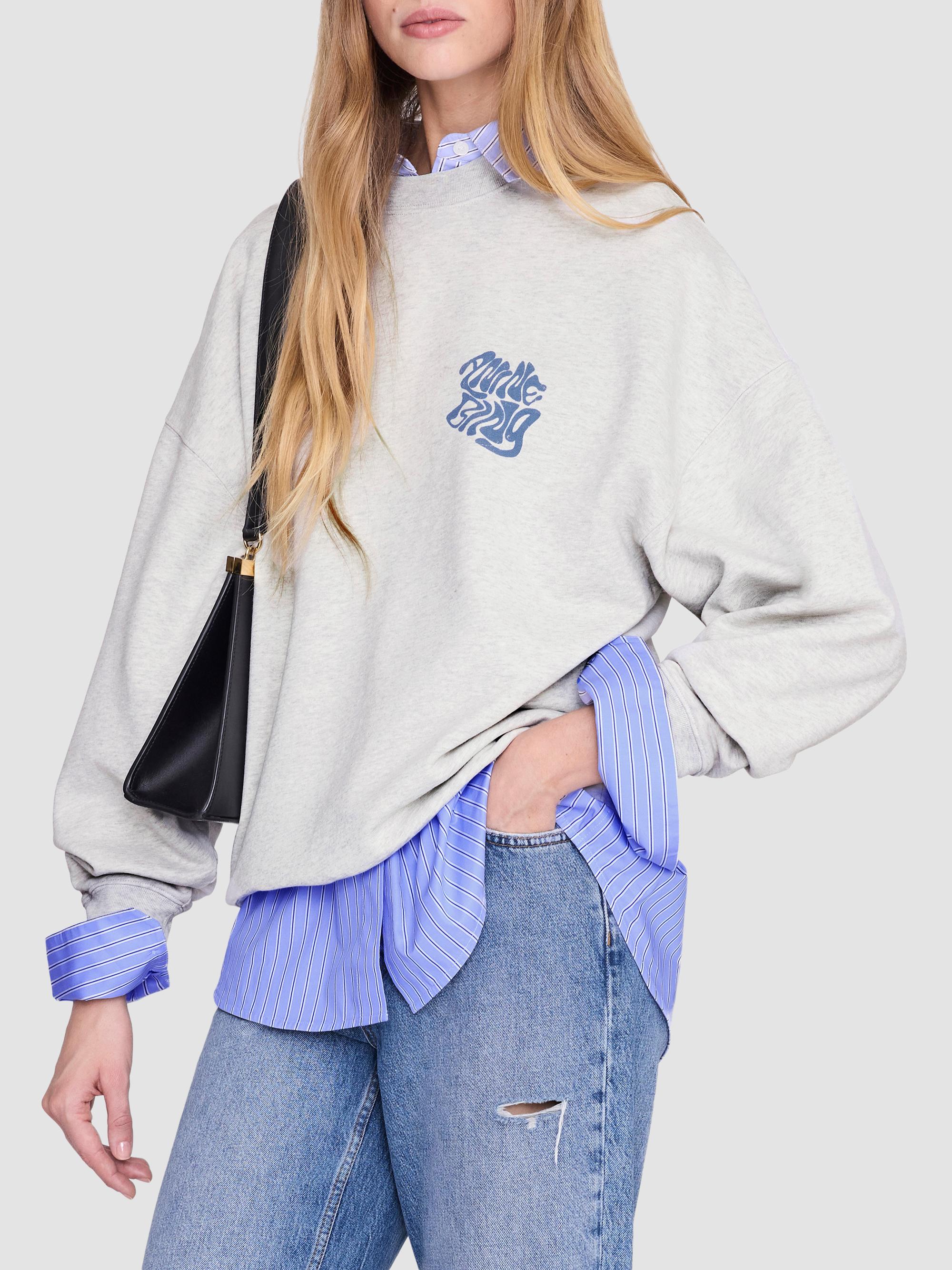 ANINE BING Women's Miles Waves Cotton Fleece Crewneck Sweatshirt - Grey | Thumbnail 4