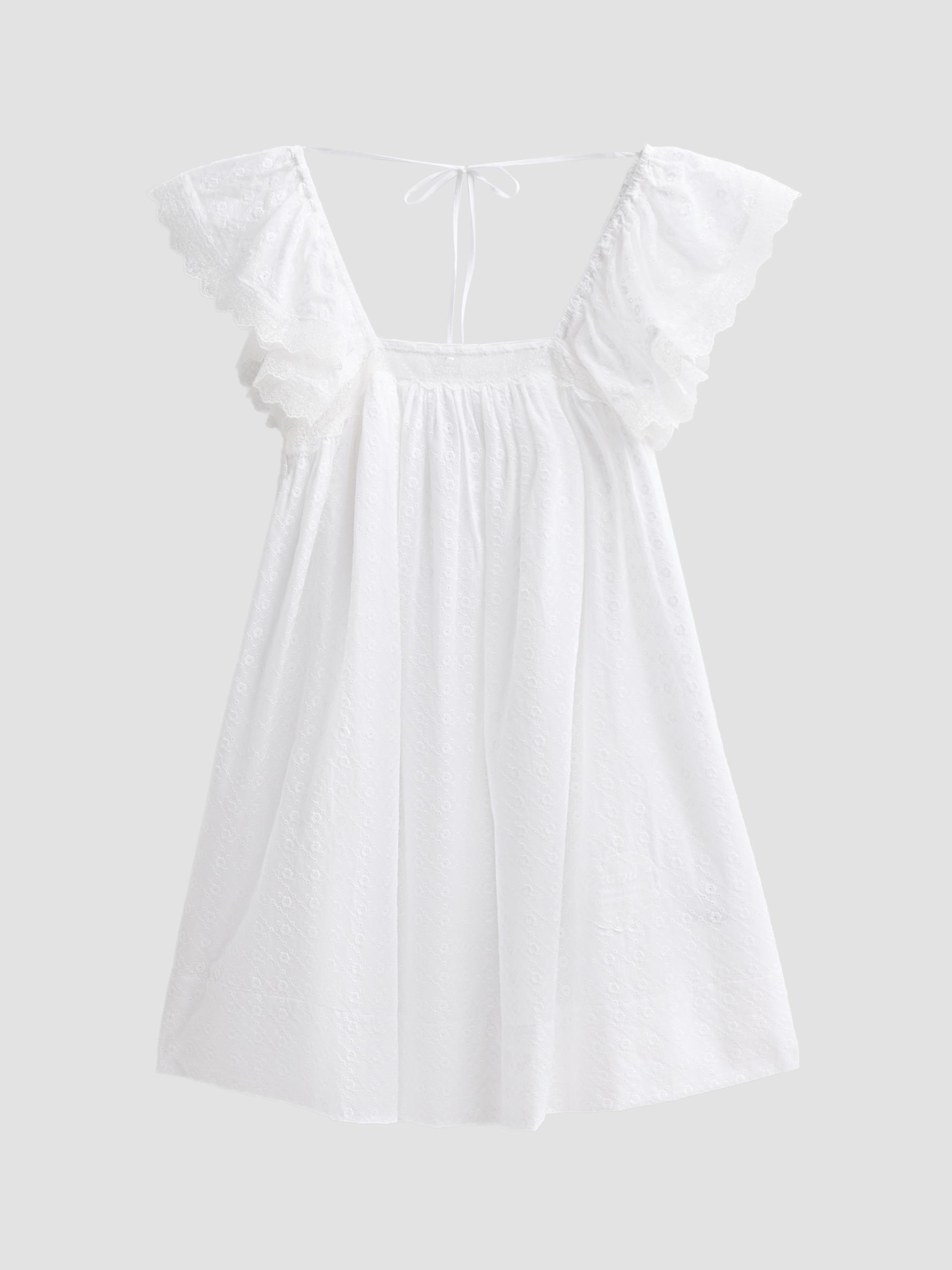 Ganni Women's Broderie Anglaise Babydoll Mini Dress - Bright White | Thumbnail 6