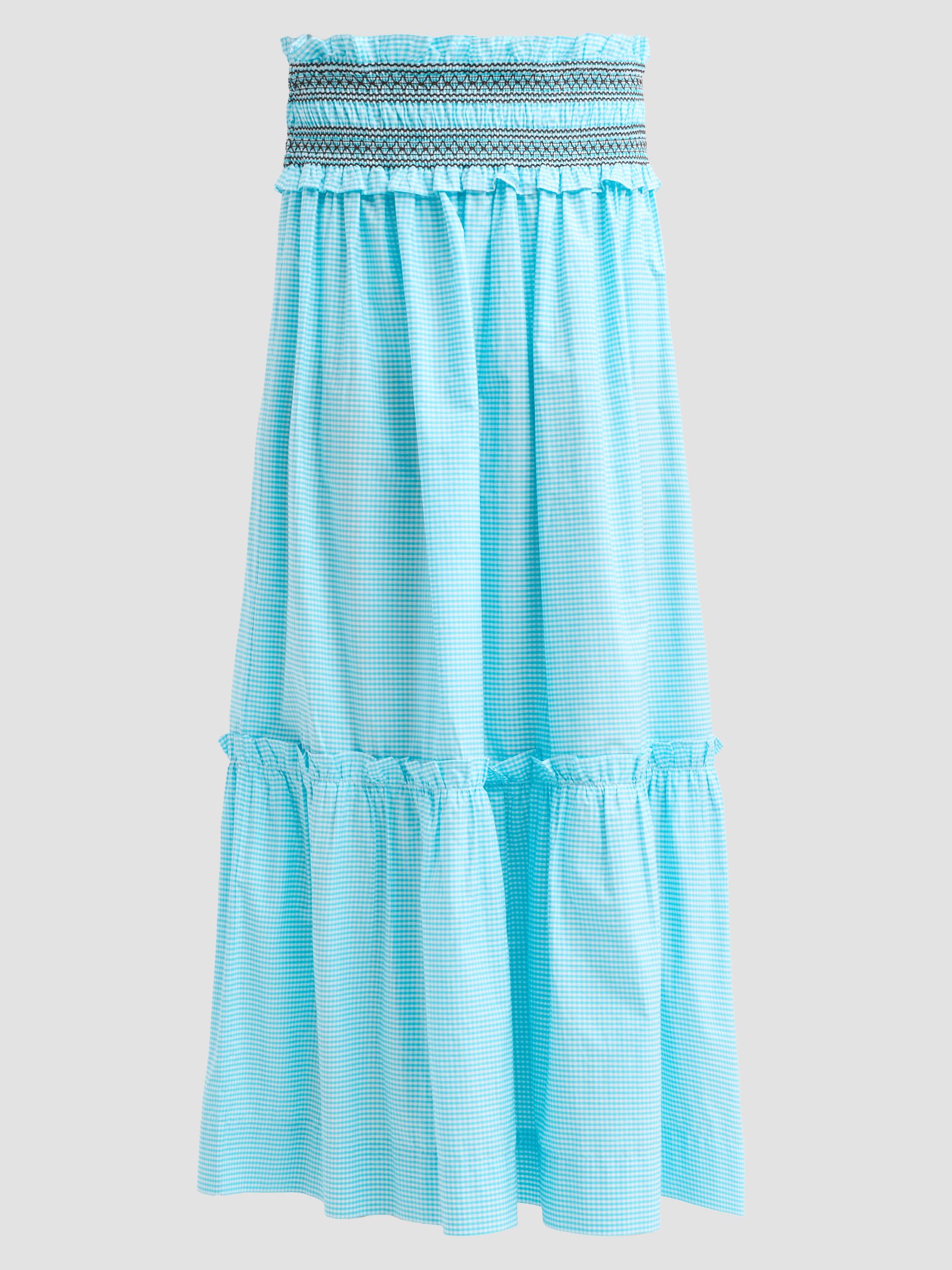 Ganni Women's Check Cotton Smock Waist Skirt - Blue Curacao