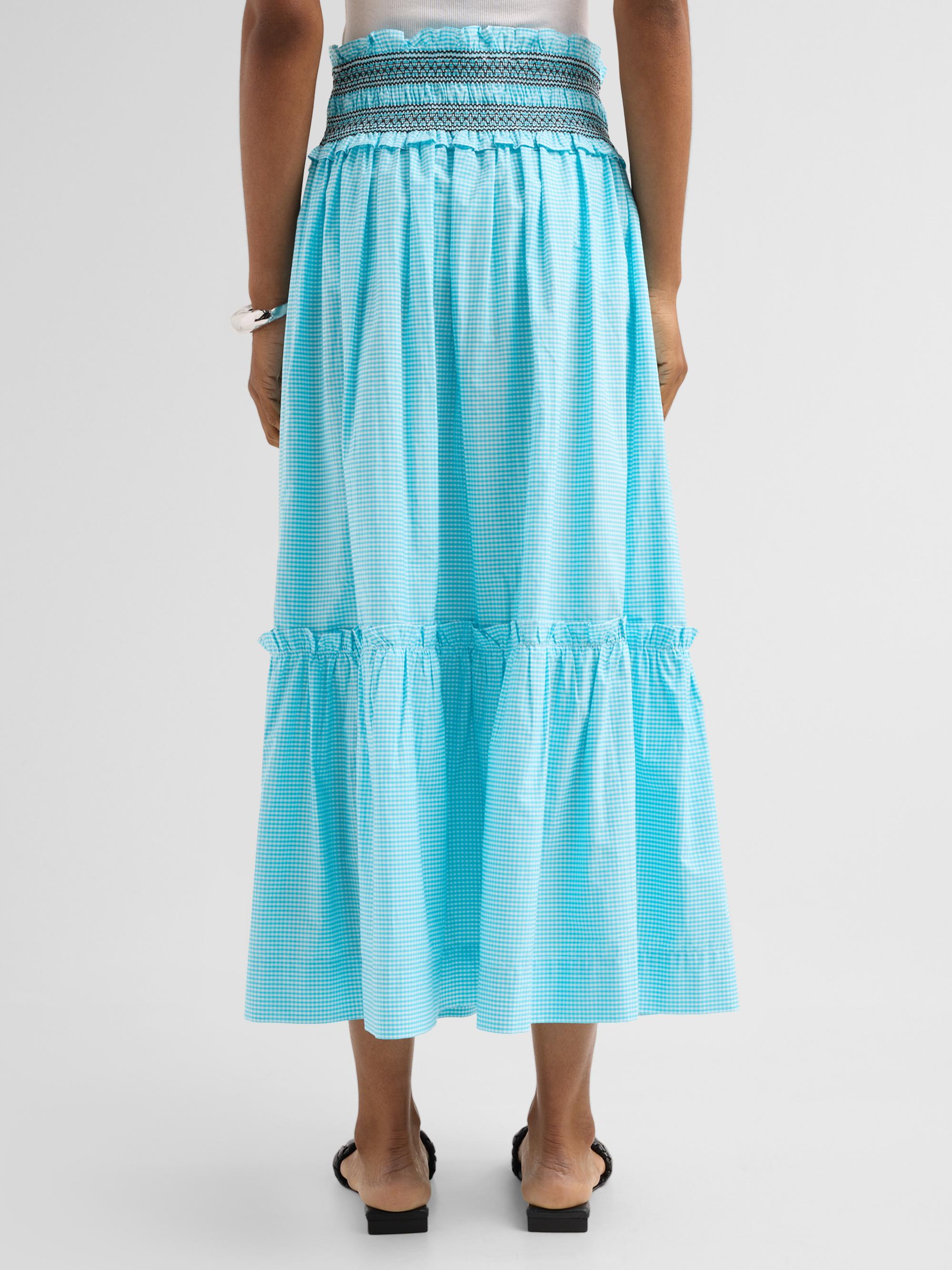 Ganni Women's Check Cotton Smock Waist Skirt - Blue Curacao | Thumbnail 3
