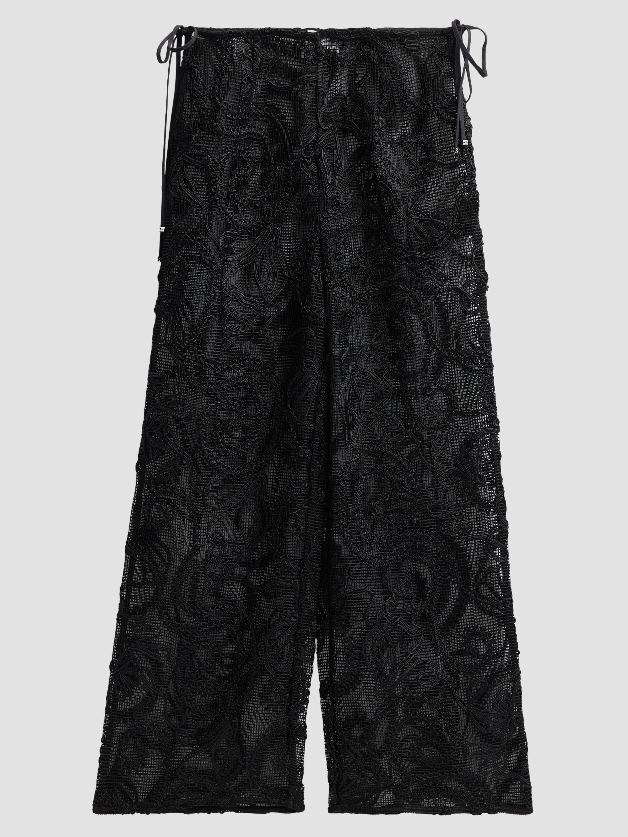 Ganni Women's Embroidered Net Tie Trousers - Black | Thumbnail 6