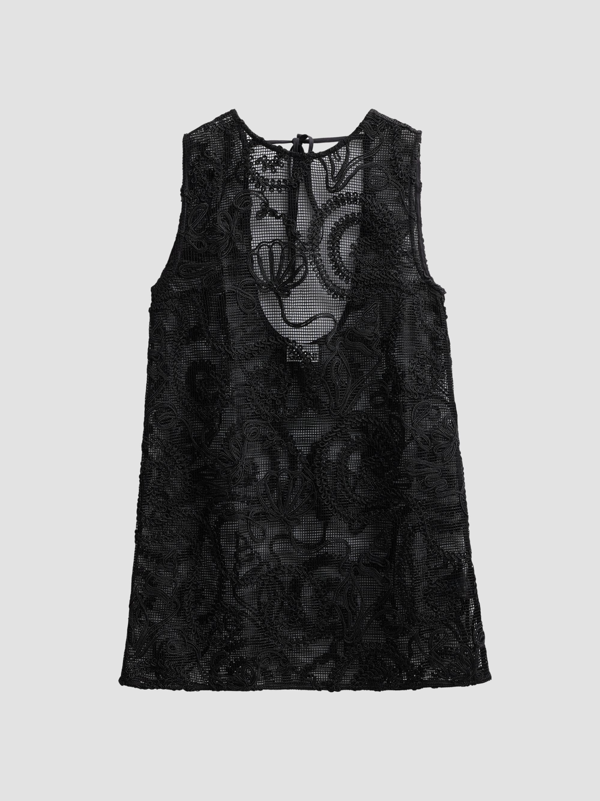 Ganni Women's Embroidered Net Mini Dress - Black | Thumbnail 6