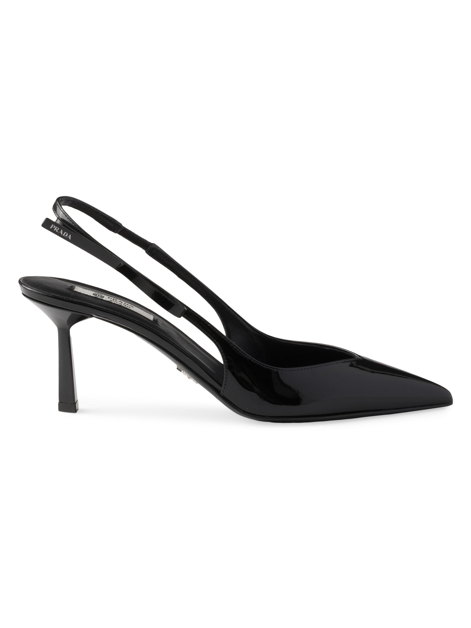 Prada Women's Patent Leather Slingback Pumps - Black - Women's Shoes