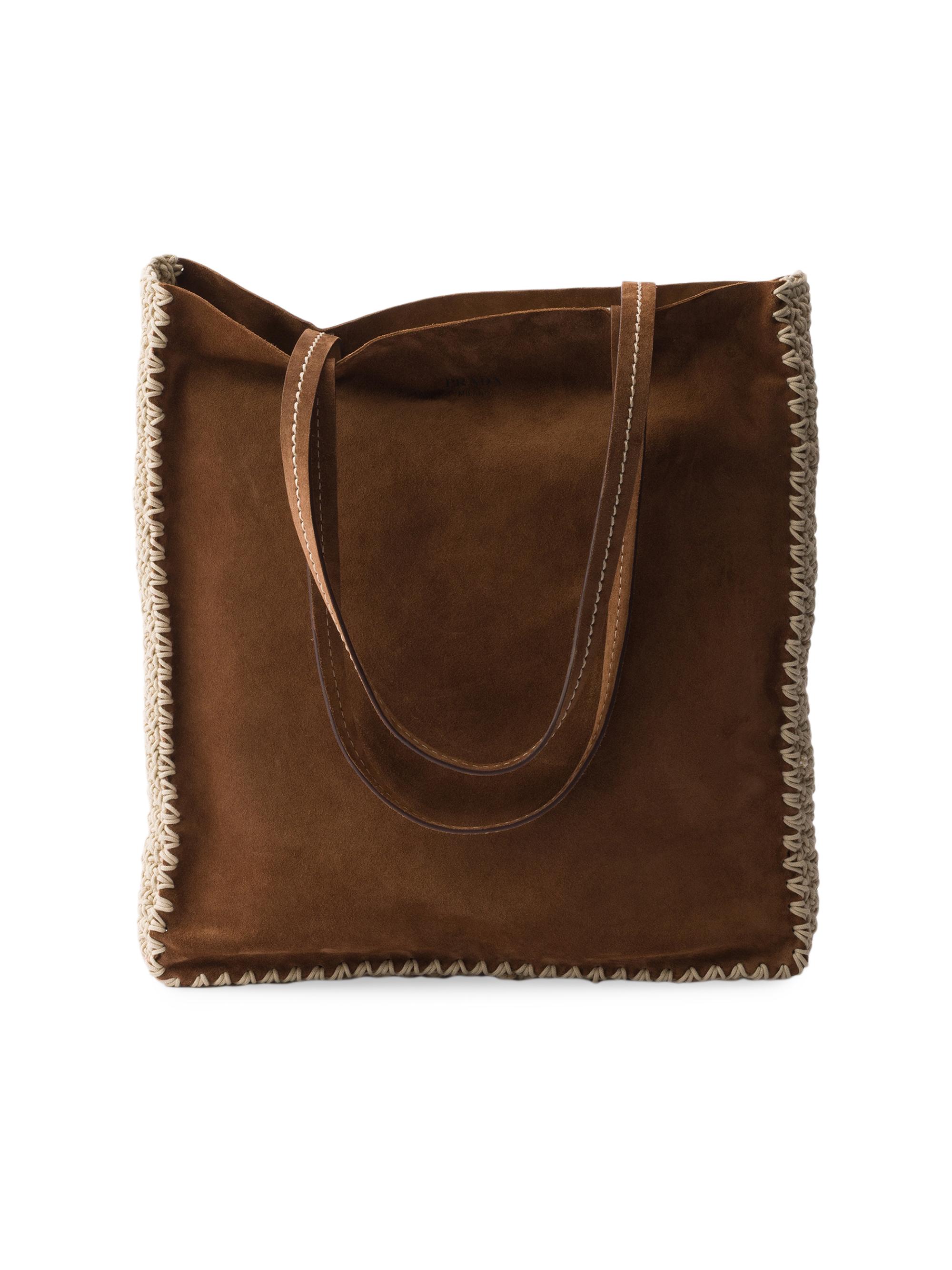Prada Women's  Suede and Crochet Tote Bag - Dark Brown