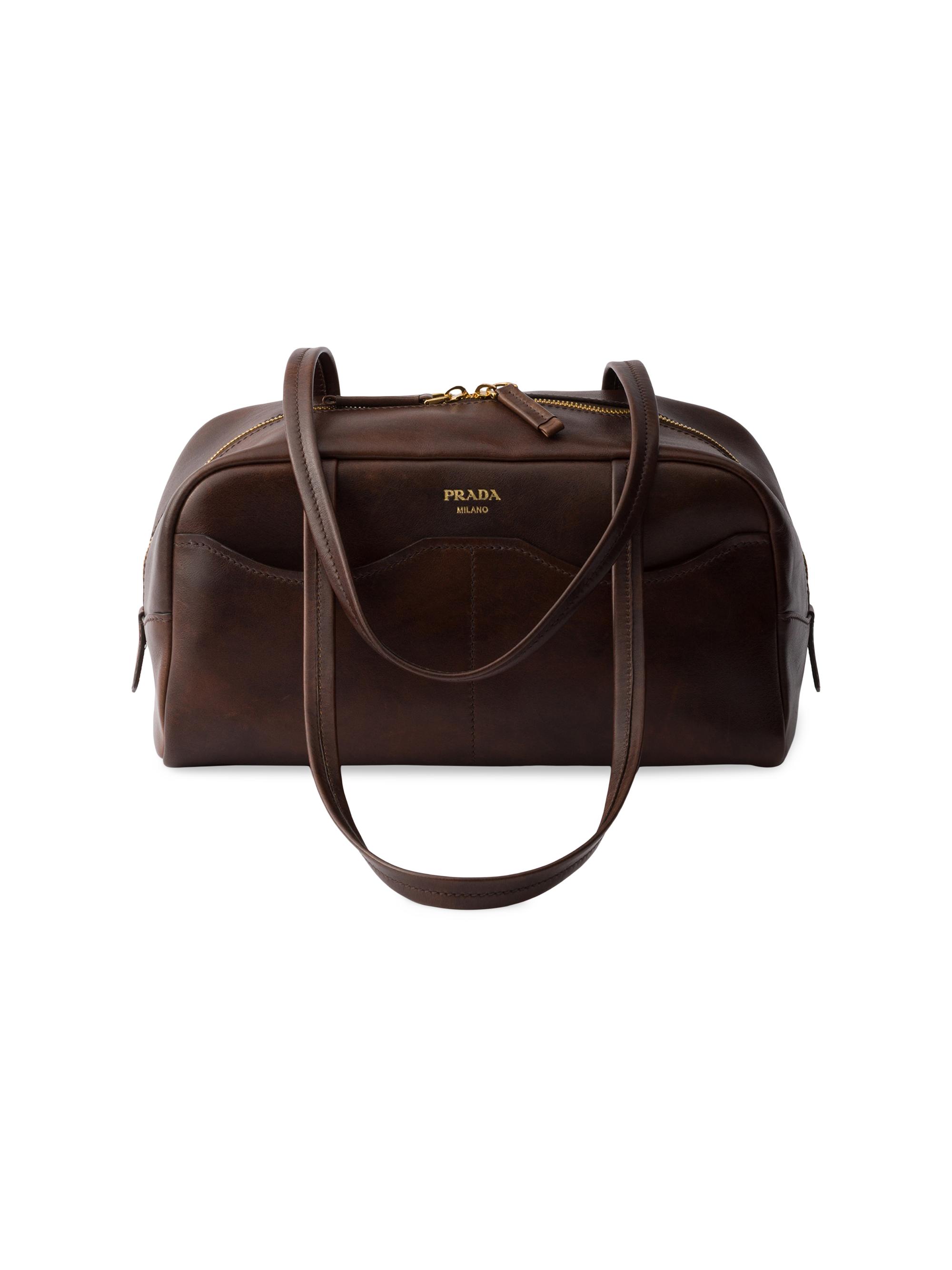 Prada Women's Carry  Antiqued Leather Top-Handle Bag - Brown