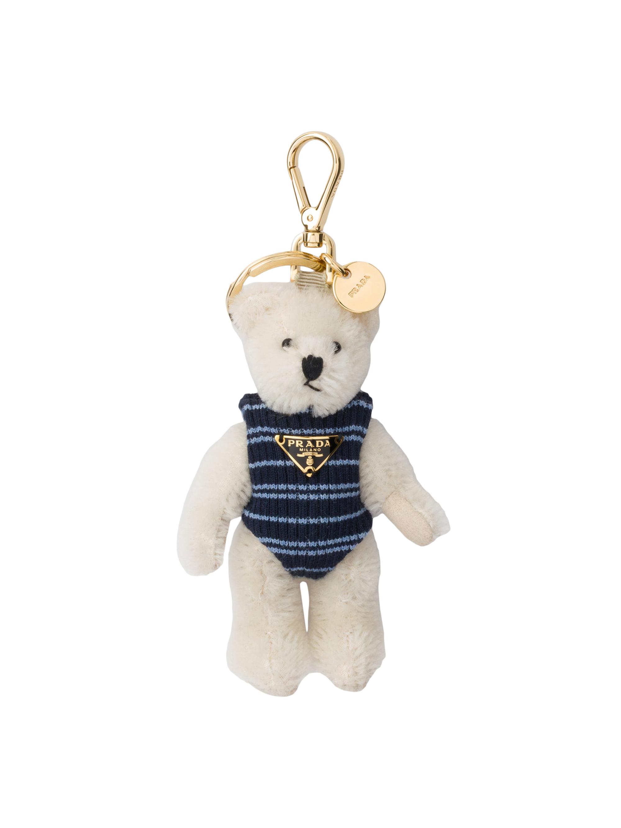Prada Women's Teddy Bear Key Ring Charm with Metal Ring - White