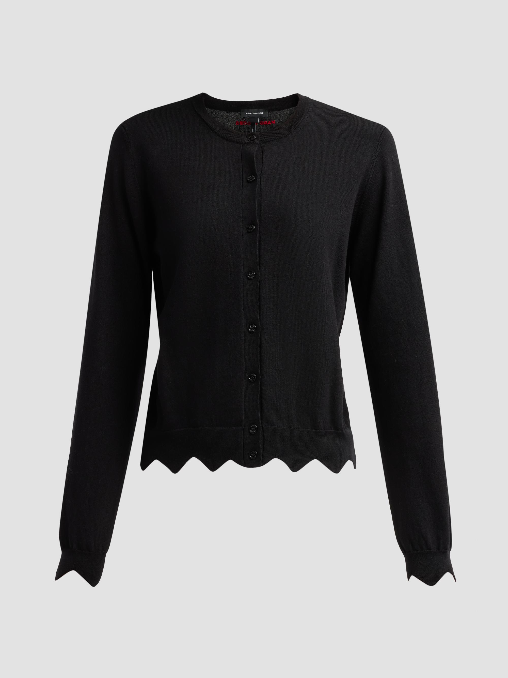 Marc Jacobs Women's Daisy Scalloped Merino Wool-Blend Cardigan - Black | Thumbnail 6