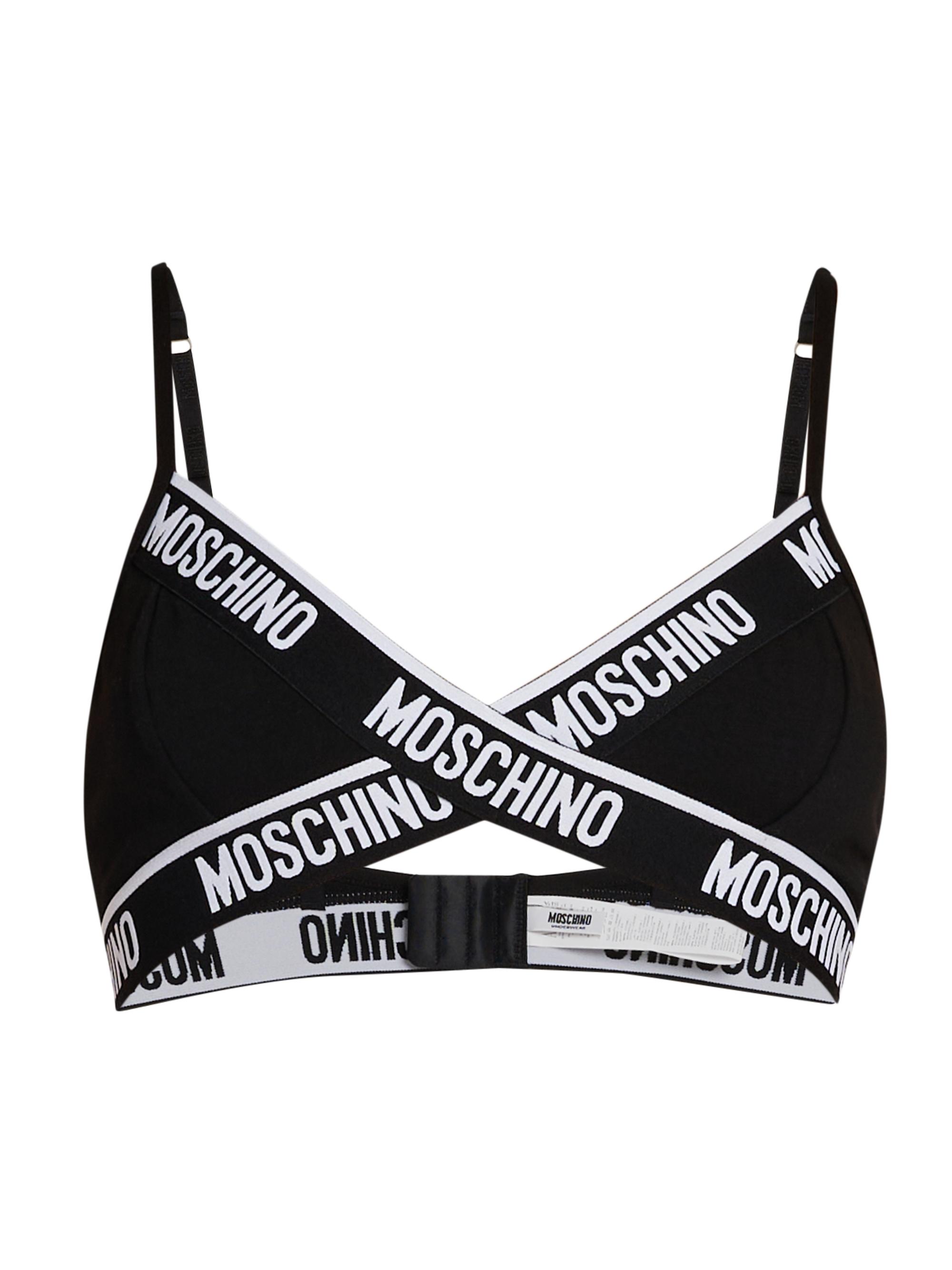 Moschino Women's Logo Stretch-Cotton Triangle Bralette - Black - Women's Clothing