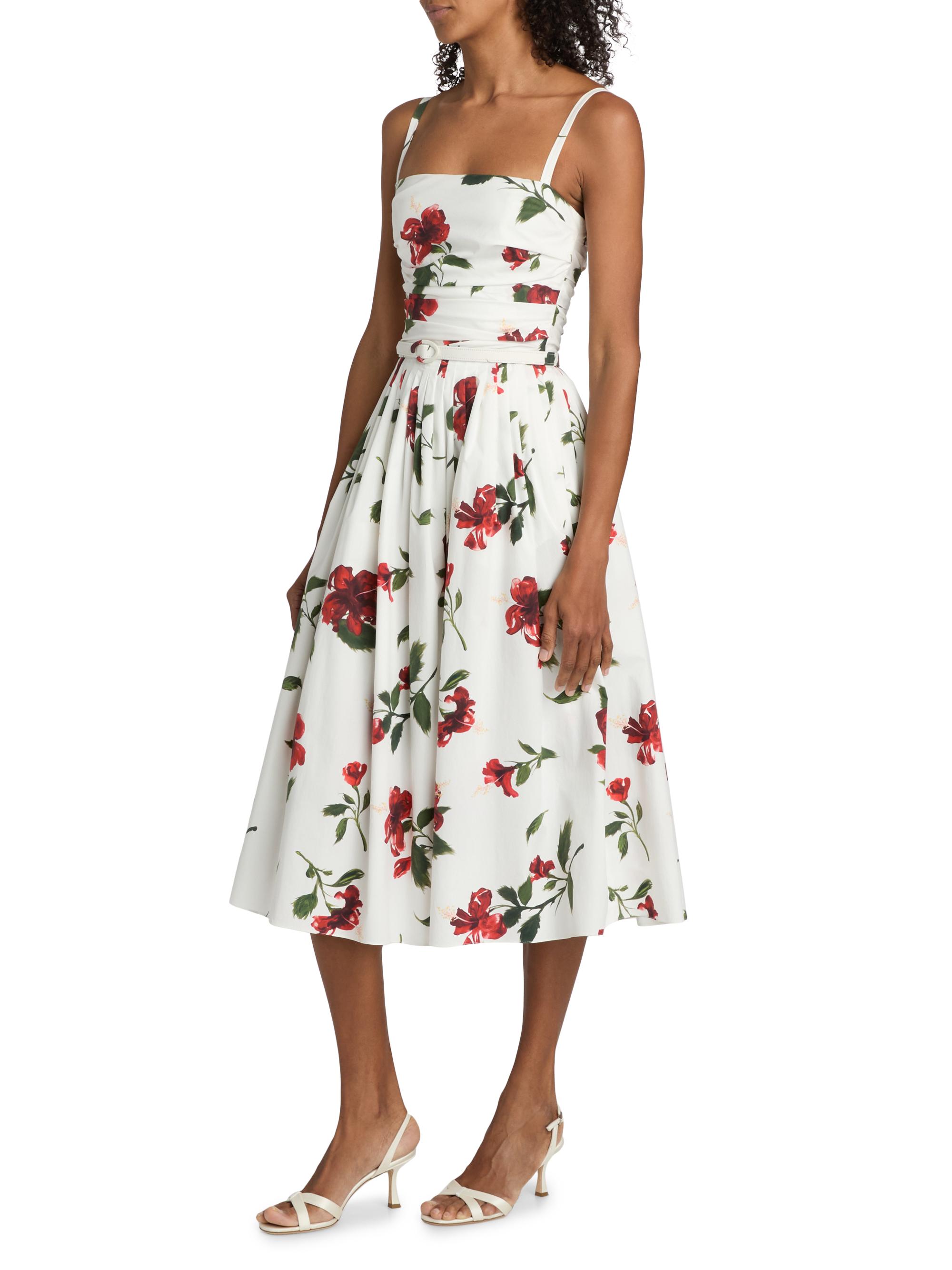 hibiscus cutwork cotton midi dress Sleeveless Midi Margo Dress Hibiscus in Print Linen | S