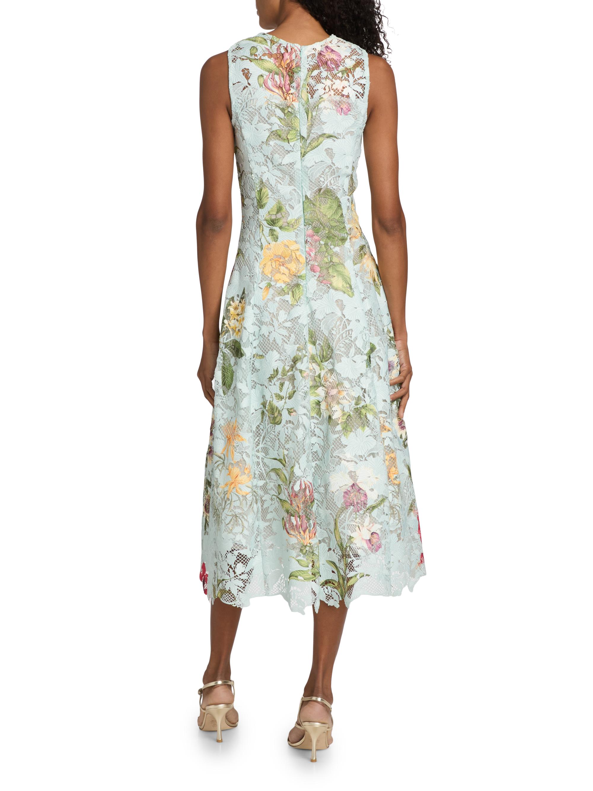 Oscar de la Renta Women's Floral-Print Lace Midi-Dress - Salt Water Multi | Thumbnail 5