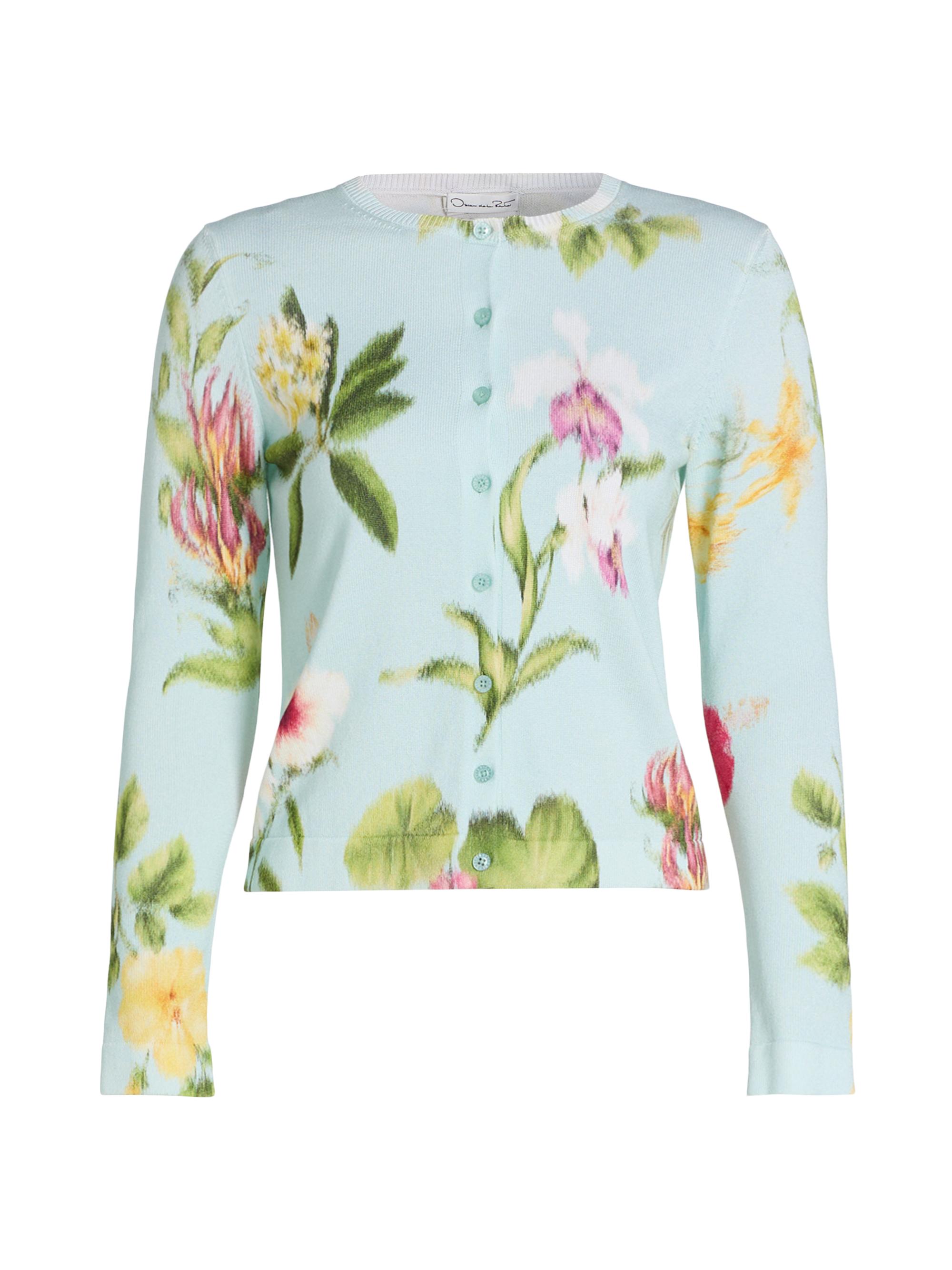 Oscar de la Renta Women's Chiné Flower Knit Cardigan - Saltwater Multi | Thumbnail 8