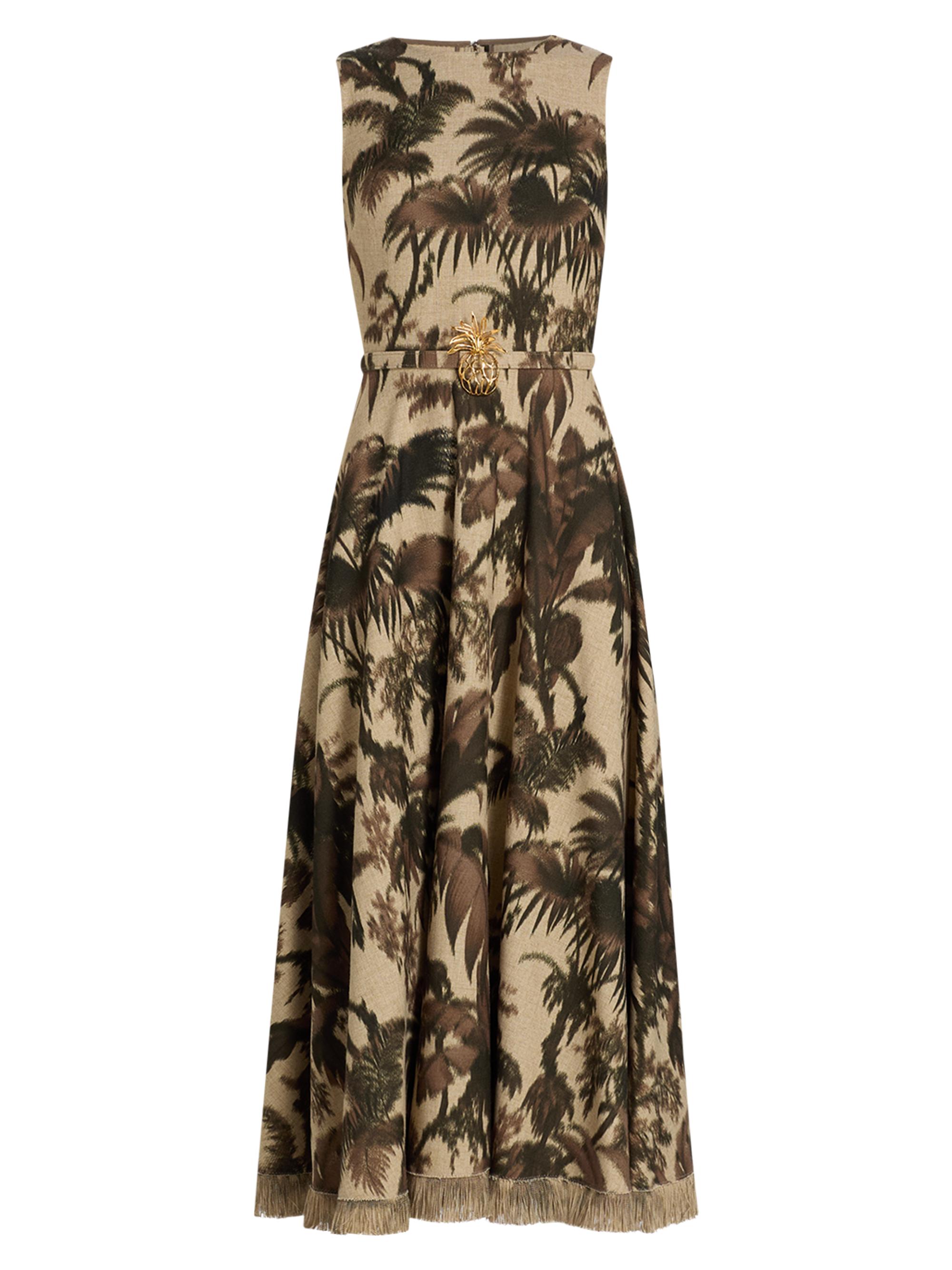 Oscar de la Renta Women's Palm Crepe De Chine Belted Midi-Dress - Espresso
