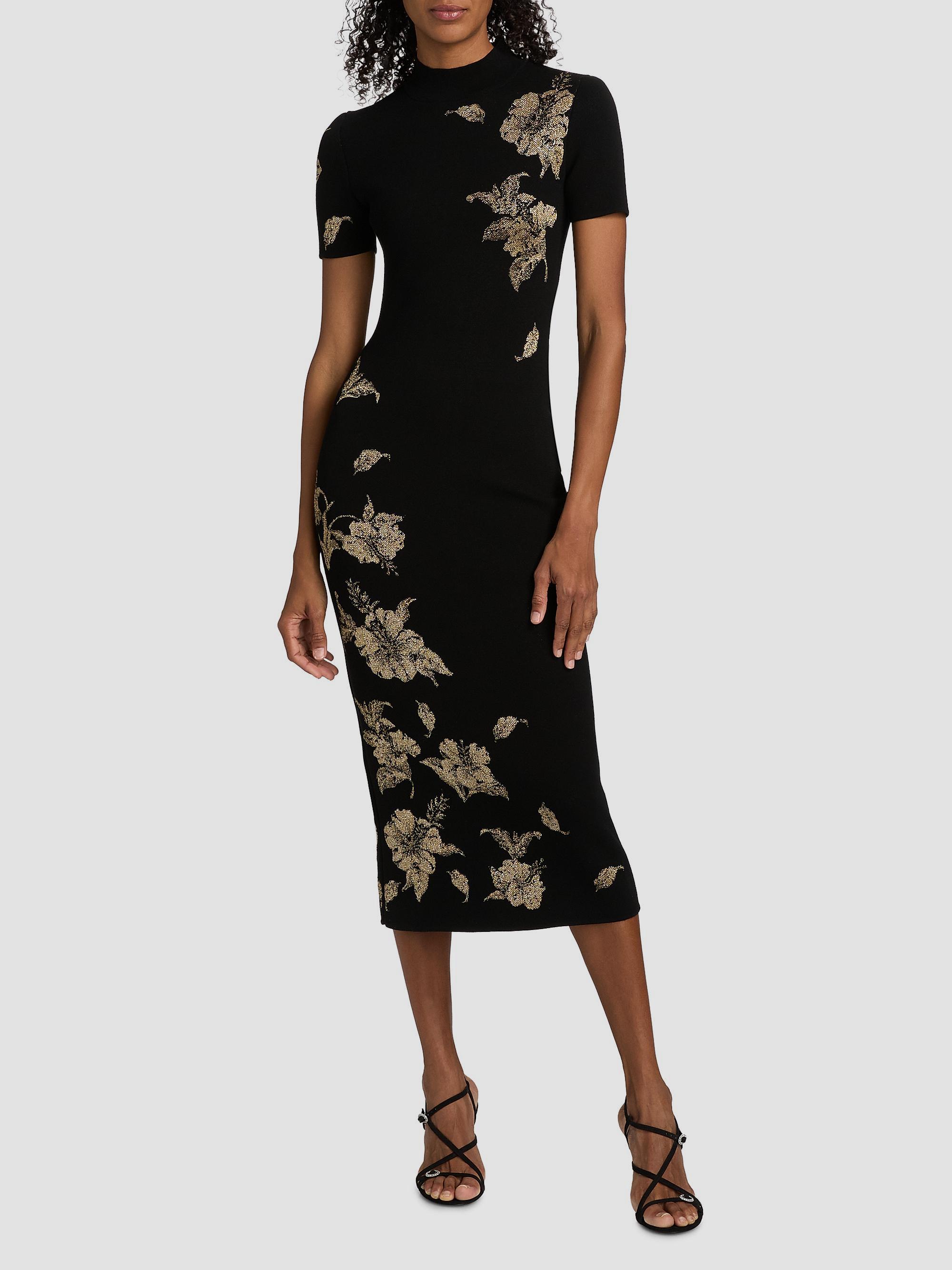 Oscar de la Renta Hibiscus Metallic Jacquard Cocktail Dress | Saks