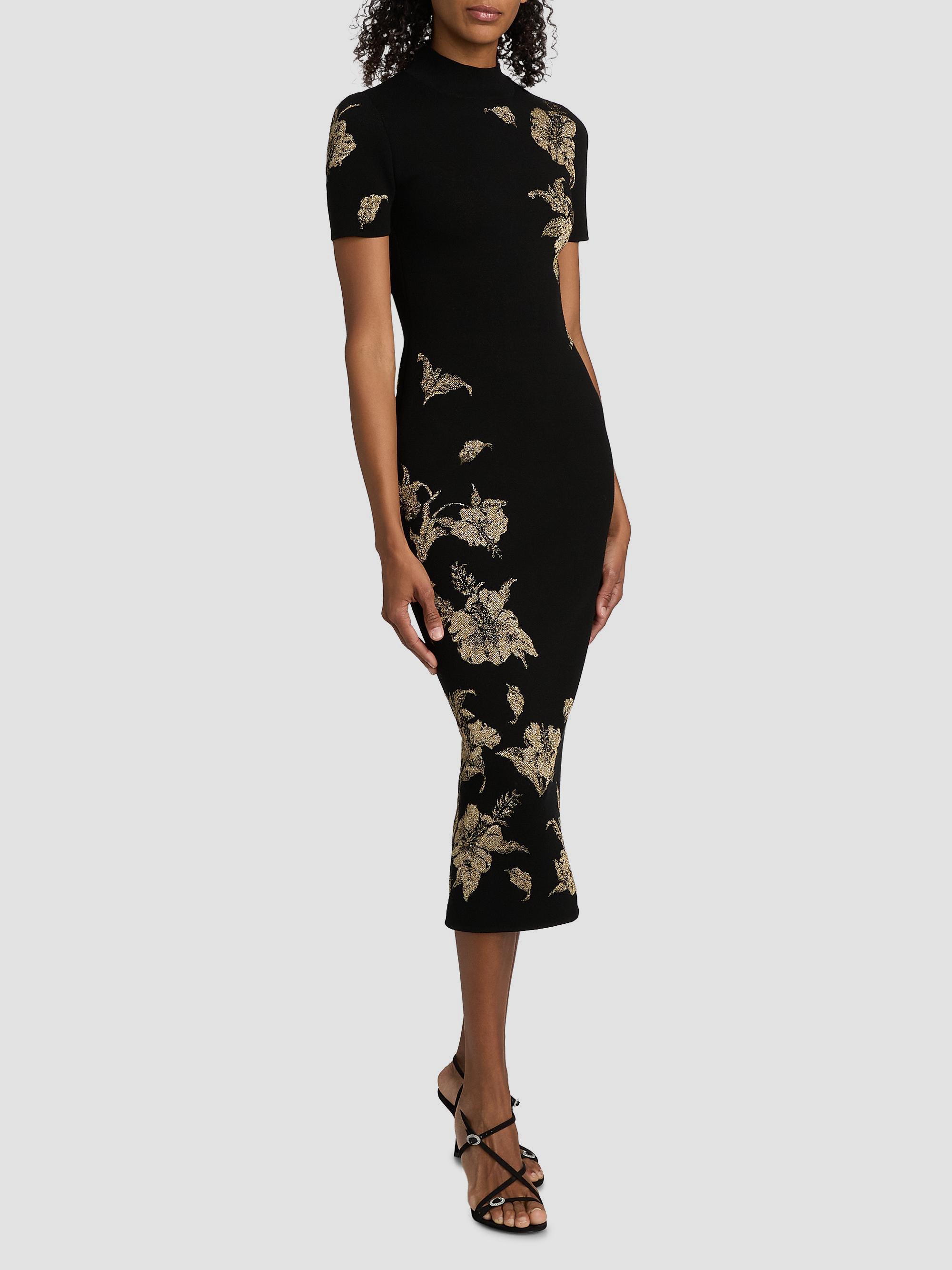 Oscar de la Renta Hibiscus Metallic Jacquard Cocktail Dress | Saks