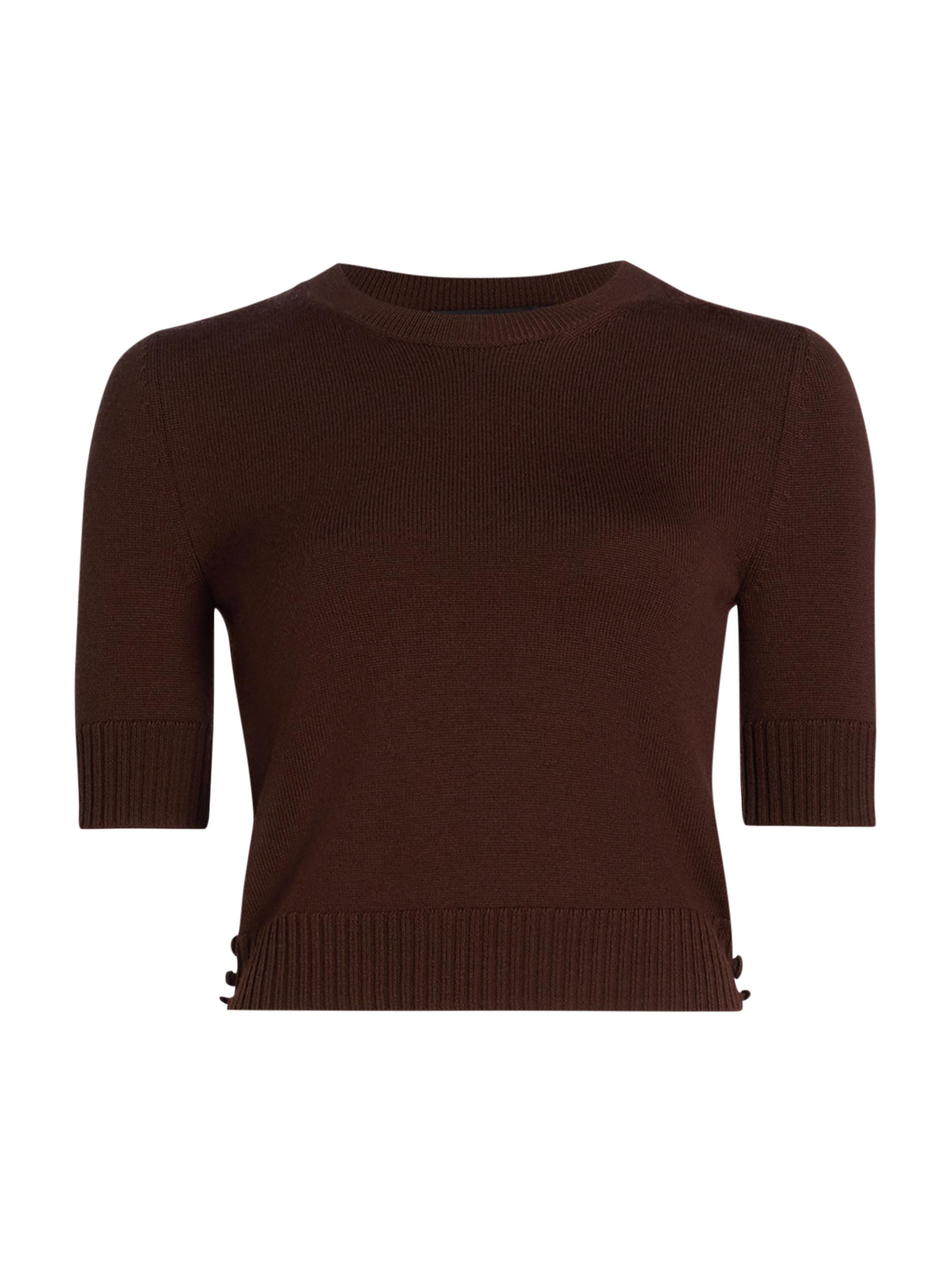 Oscar de la Renta Women's Ribbed-Trim Wool Three-Quarter-Sleeve Sweater - Mahogany