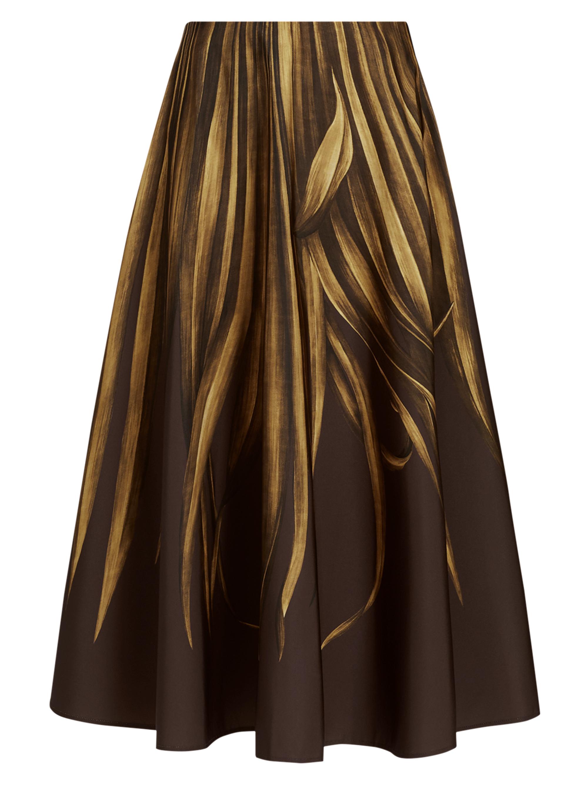 Oscar de la Renta Women's Palm Print A-Line Midi-Skirt - Brown