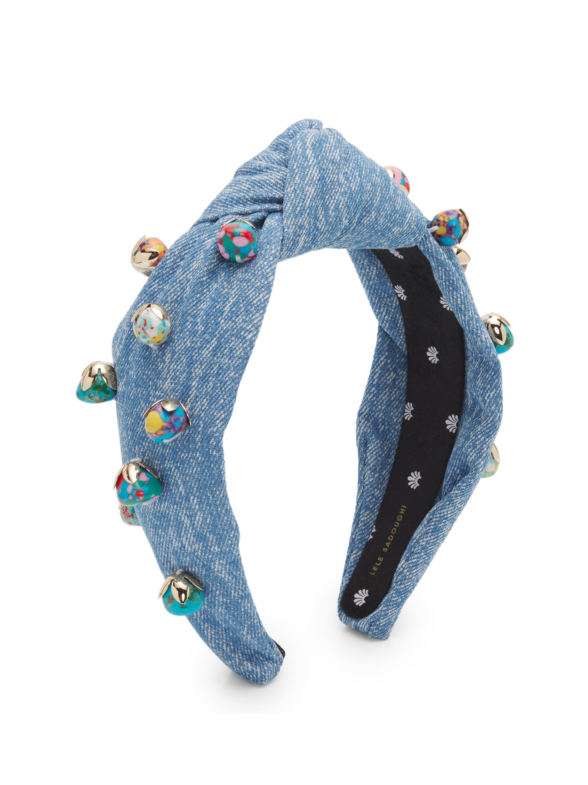 Lele Sadoughi Women's Palm Beach Embellished Knotted Denim Headband - Washed Denim