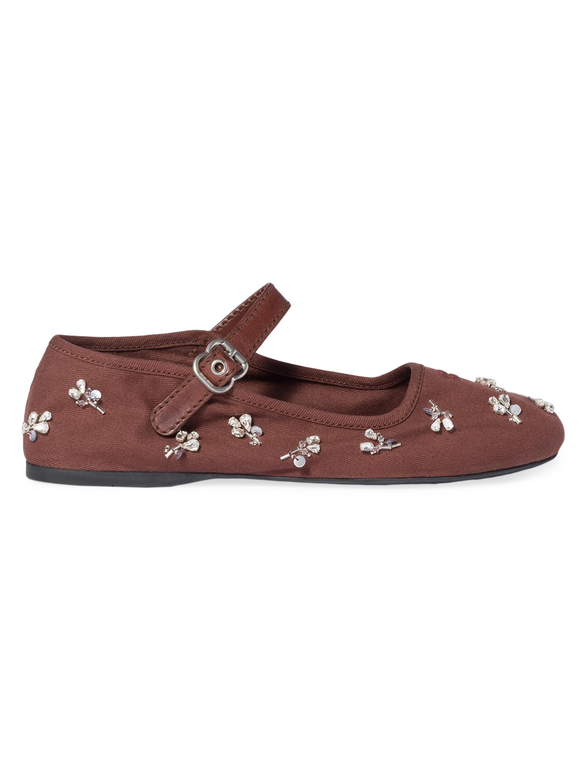 Miu Miu Women's Embroidered Drill Ballerinas - Brown | Thumbnail 4