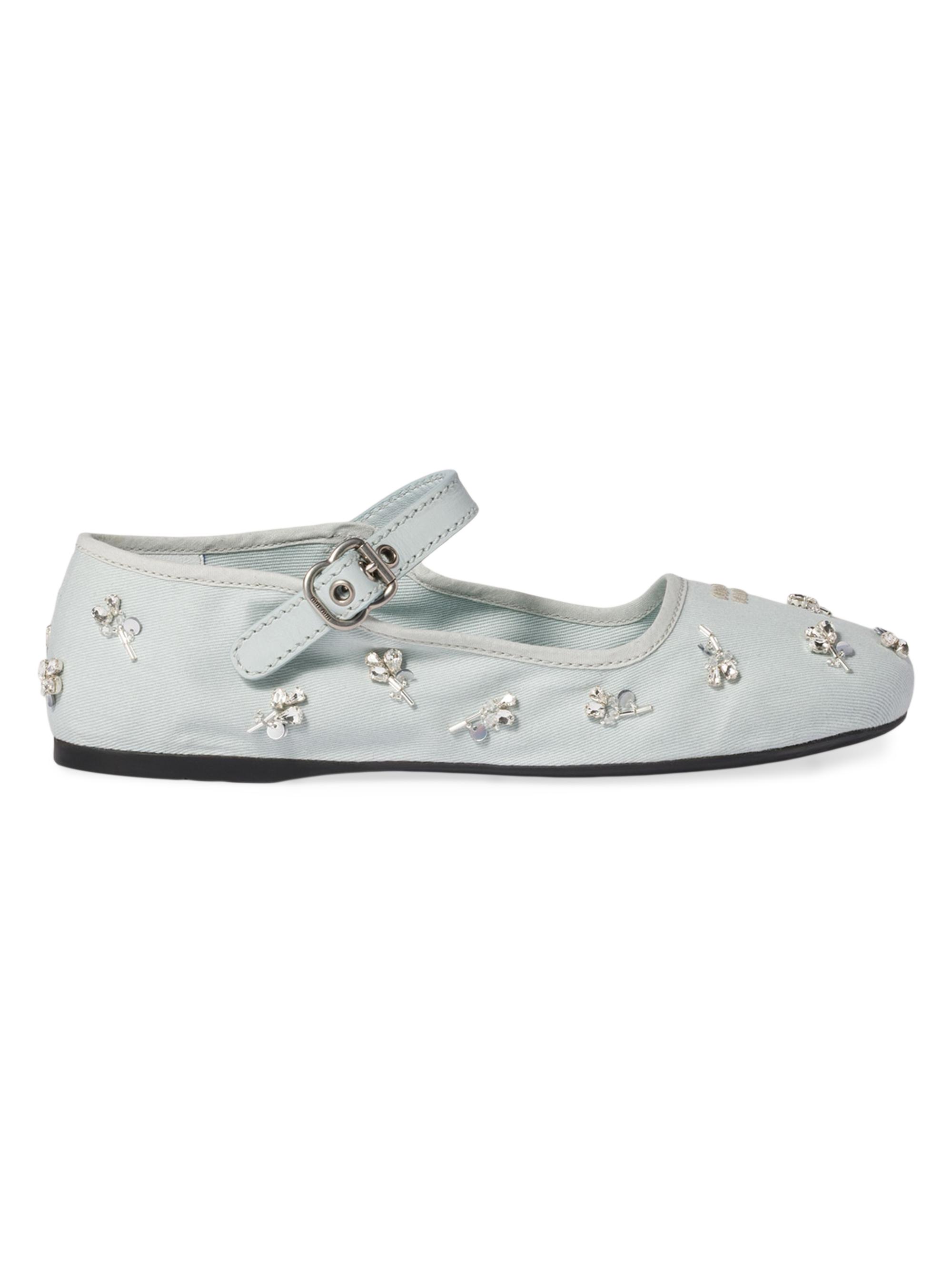Miu Miu Women's Embroidered Drill Ballerinas - Green | Thumbnail 4