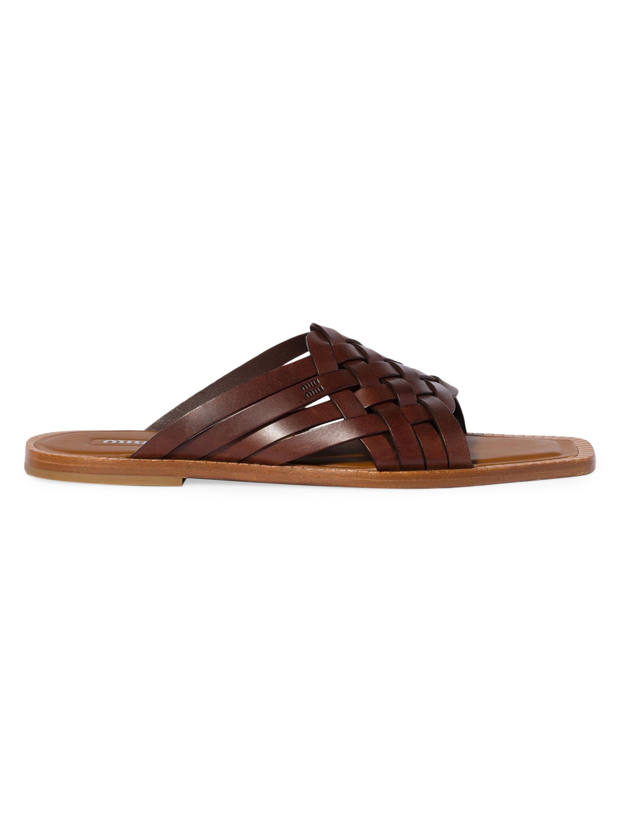 Miu Miu Women's Leather Slides - Brown